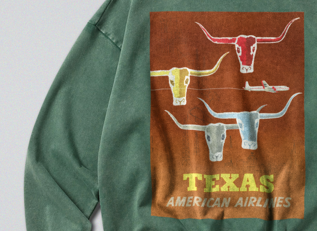 Oversized Snow Washed Cotton Sweatshirt - Texas Travel Print