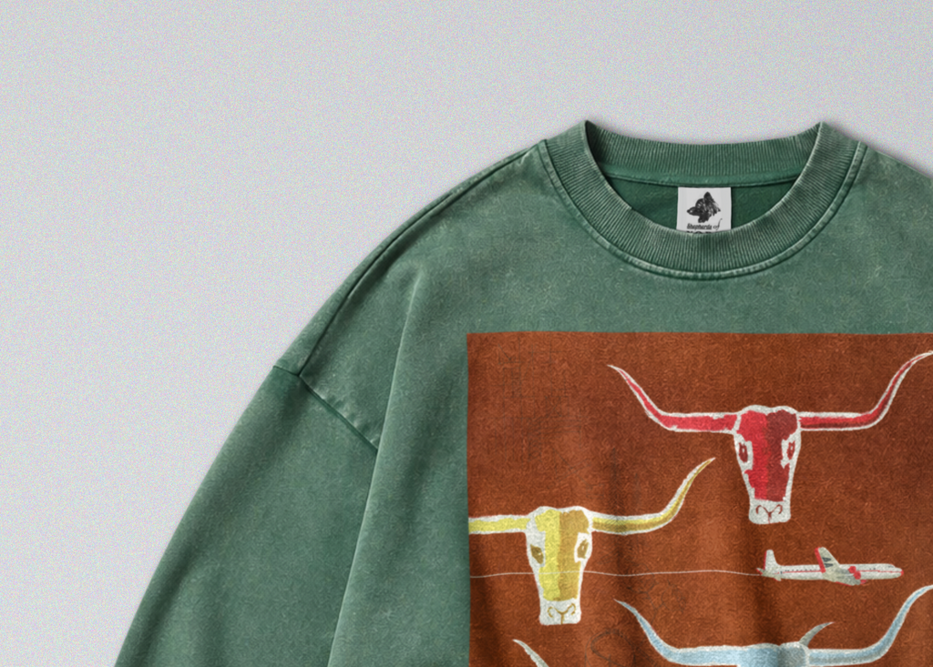 Oversized Snow Washed Cotton Sweatshirt - Texas Travel Print