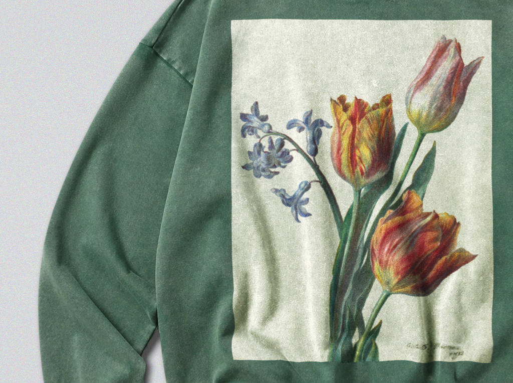 Oversized Snow Washed Cotton Sweatshirt - Vibrant Tulips Flower Print