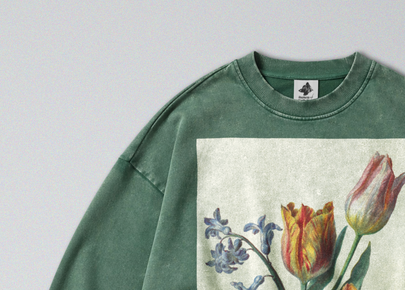 Oversized Snow Washed Cotton Sweatshirt - Vibrant Tulips Flower Print