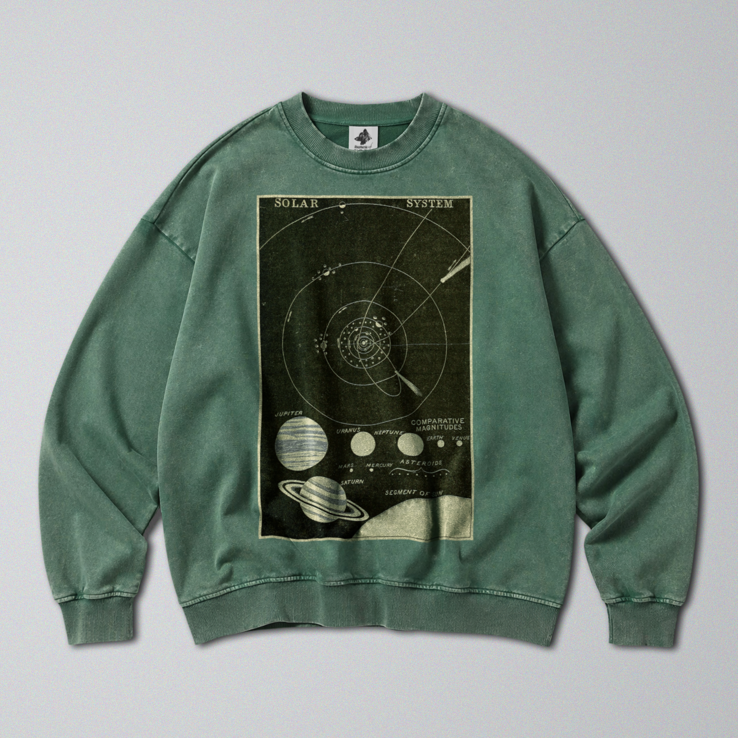 Oversized Snow Washed Cotton Sweatshirt - Star Chart of the Solar System Print