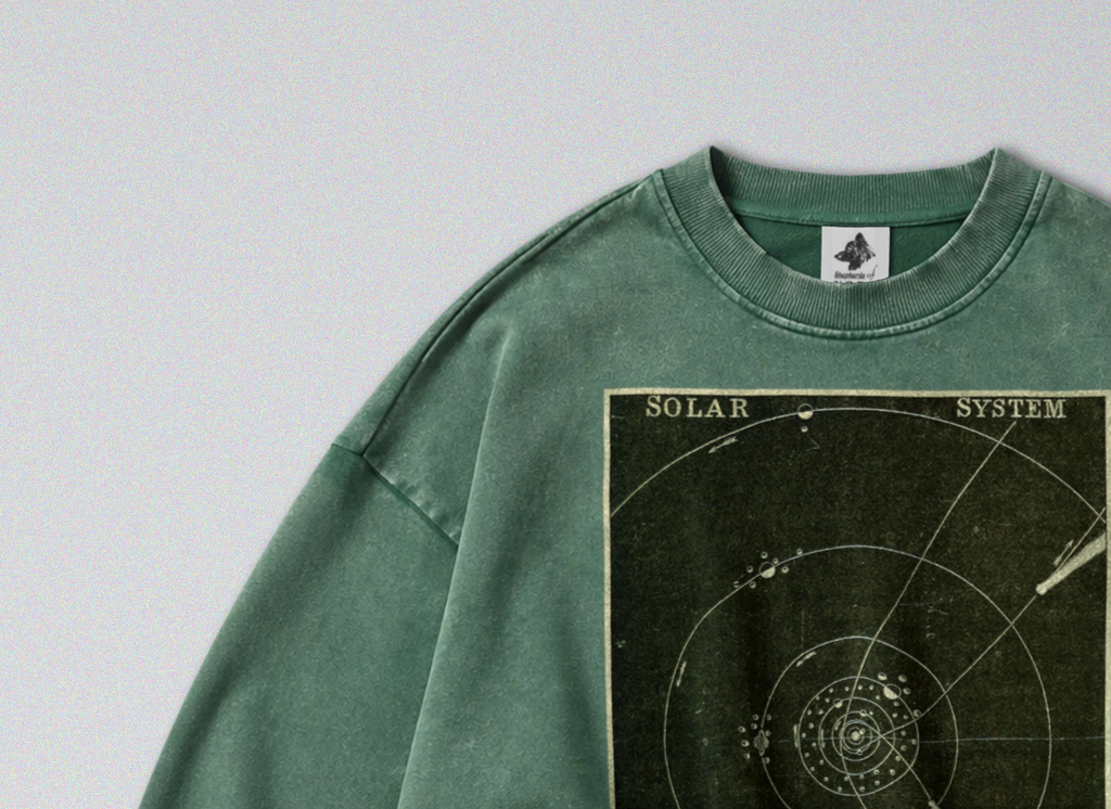 Oversized Snow Washed Cotton Sweatshirt - Star Chart of the Solar System Print