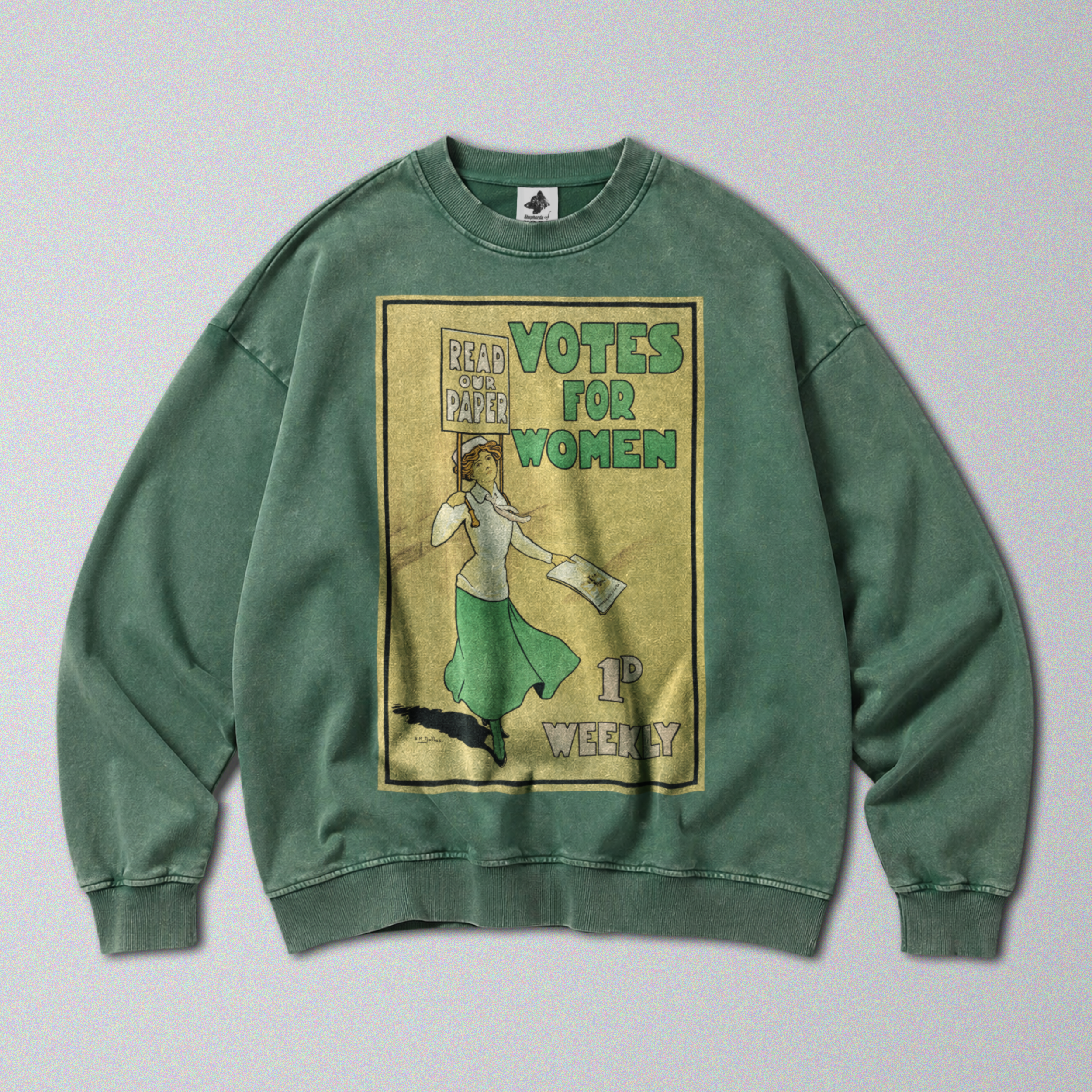 Oversized Snow Washed Cotton Sweatshirt - Votes for Women Newspaper Print