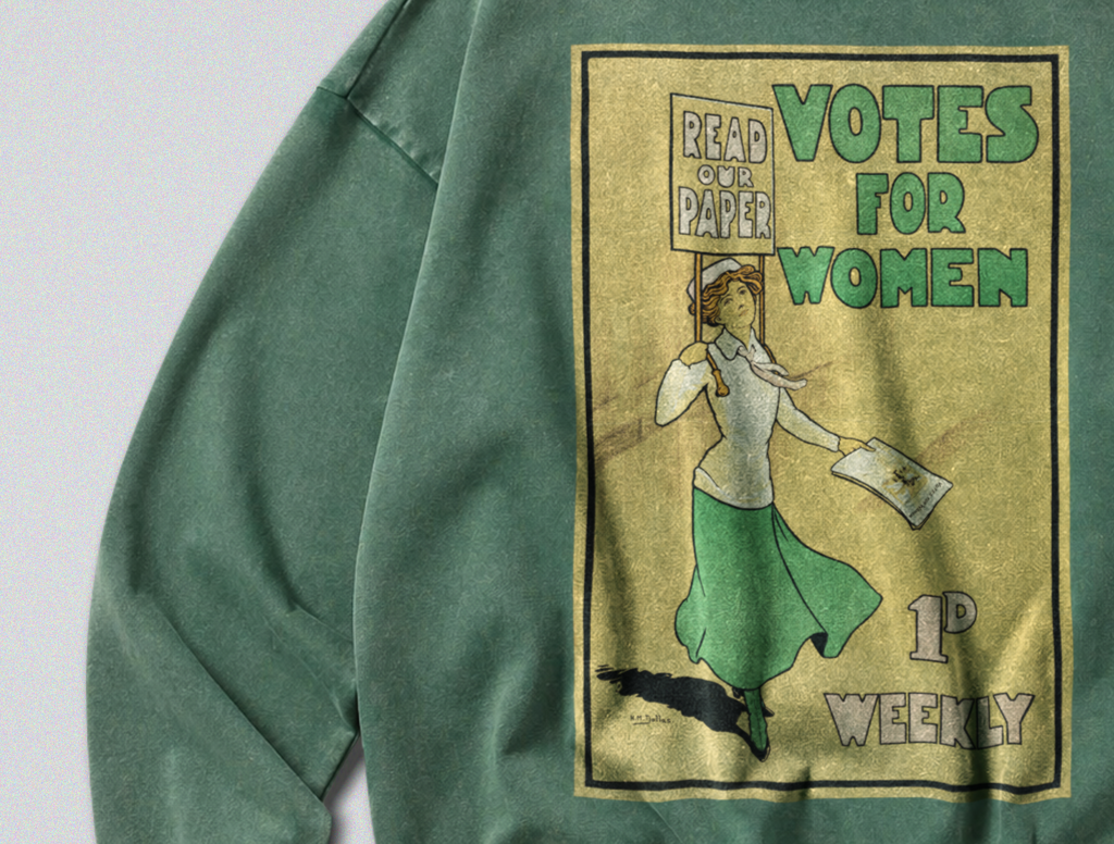 Oversized Snow Washed Cotton Sweatshirt - Votes for Women Newspaper Print