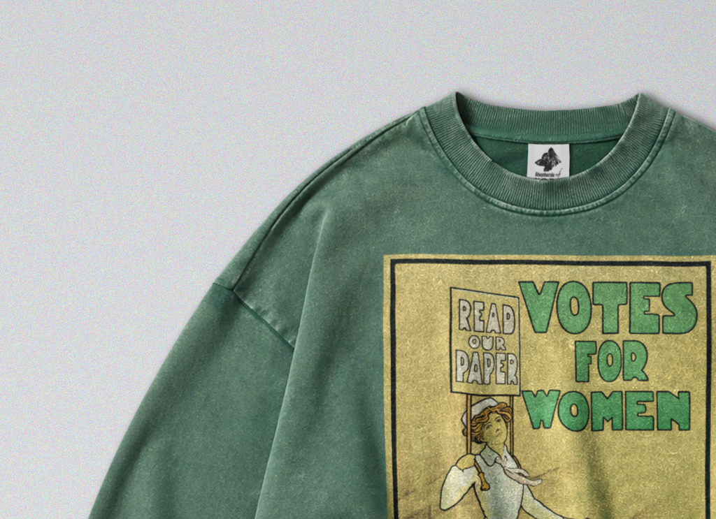 Oversized Snow Washed Cotton Sweatshirt - Votes for Women Newspaper Print