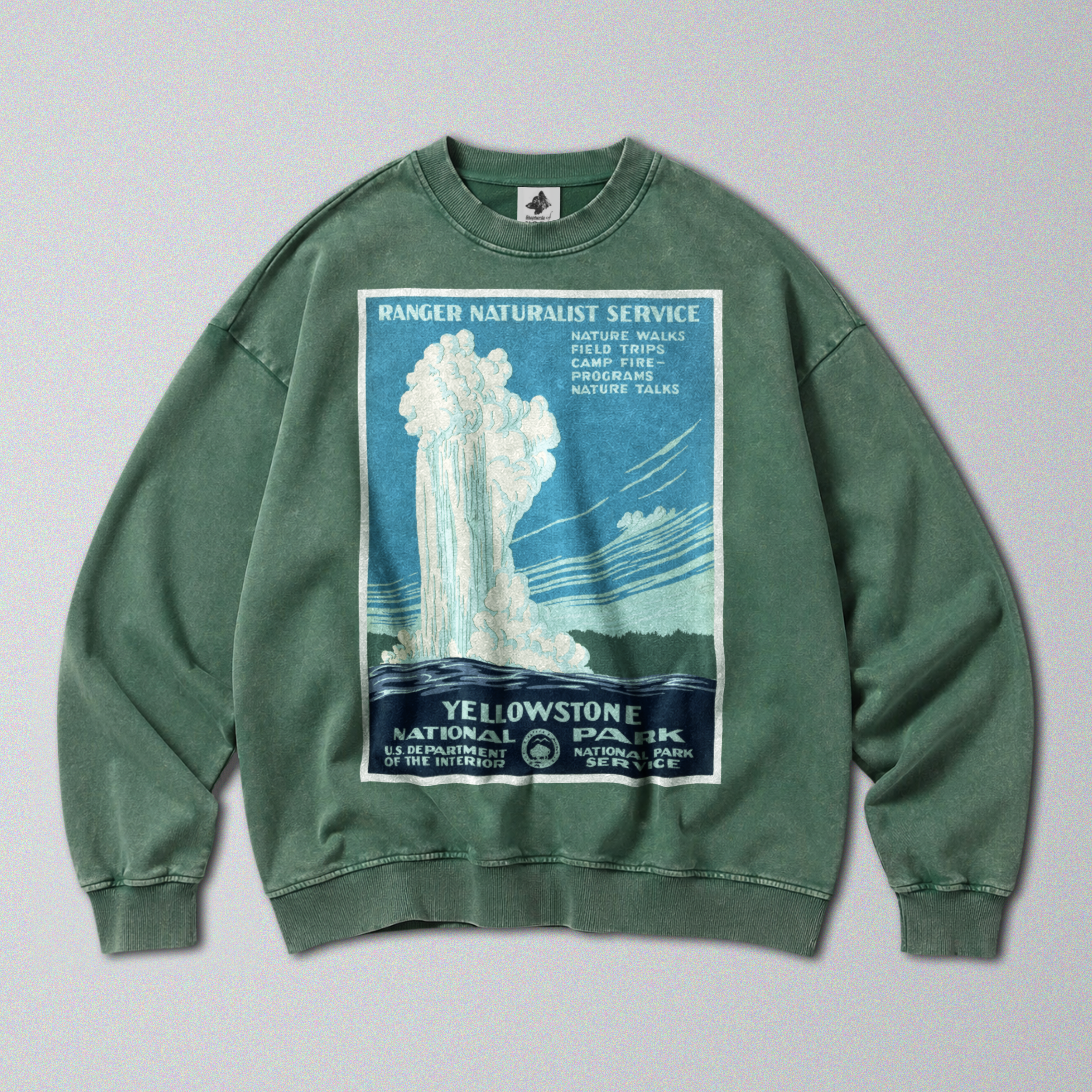 Oversized Snow Washed Cotton Sweatshirt - Yellowstone National Park Print
