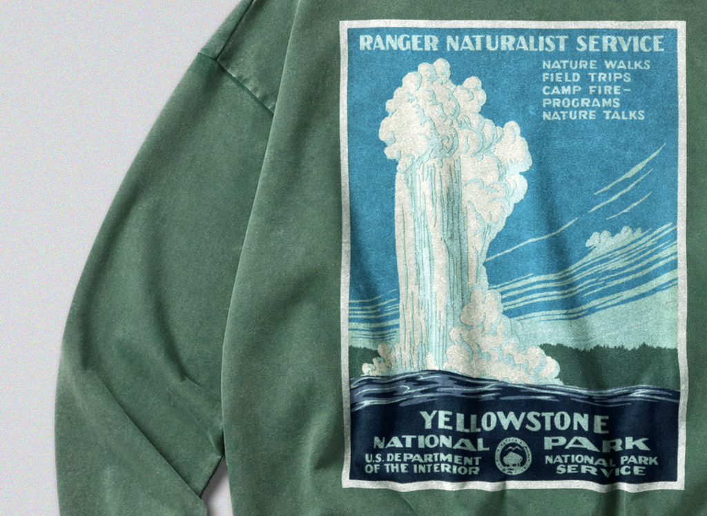 Oversized Snow Washed Cotton Sweatshirt - Yellowstone National Park Print