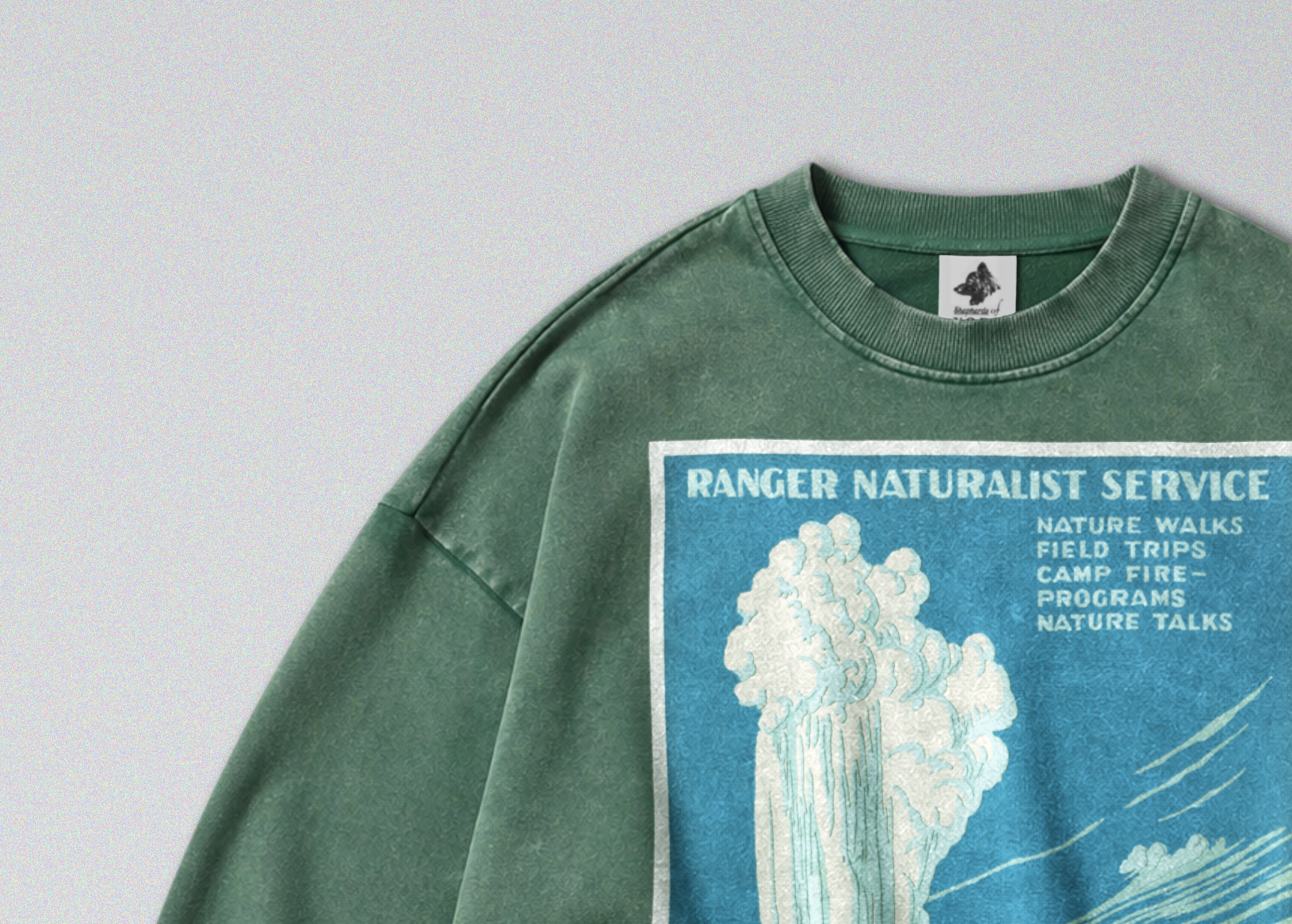 Oversized Snow Washed Cotton Sweatshirt - Yellowstone National Park Print