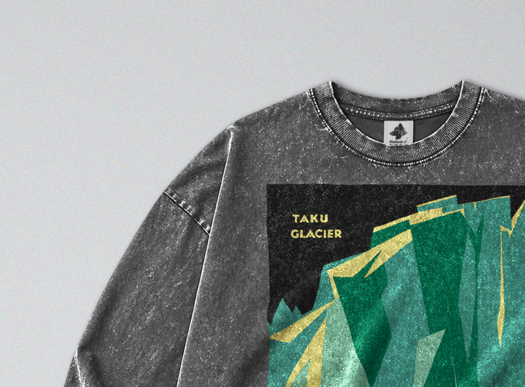 Oversized Snow Washed Long Sleeve Cotton Tee - Alaska Glacier's Print