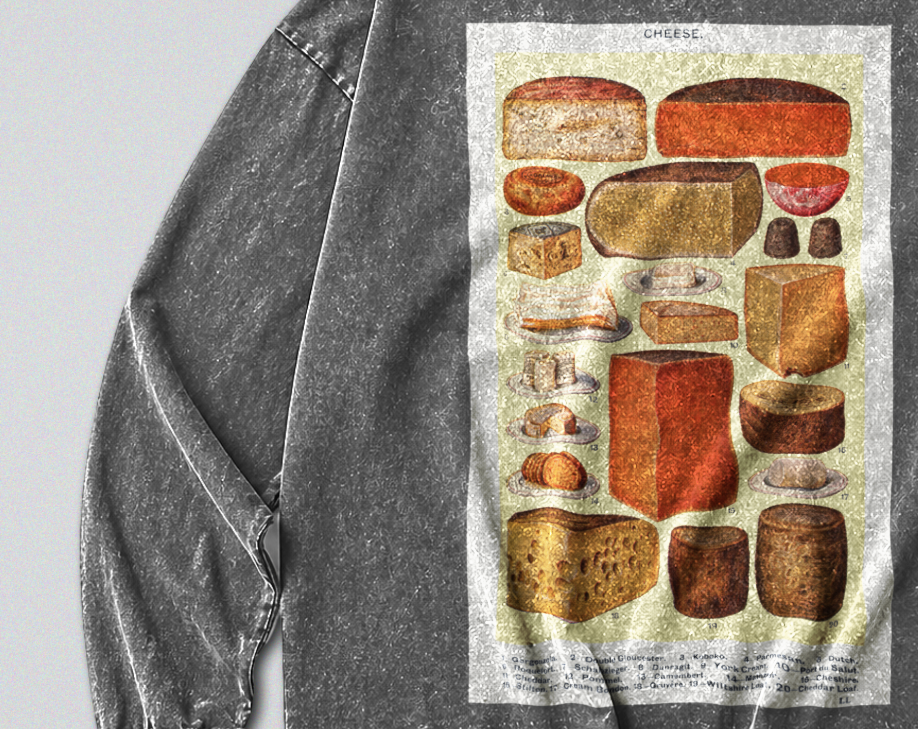 Oversized Snow Washed Long Sleeve Cotton Tee - Collection of Cheese's Print