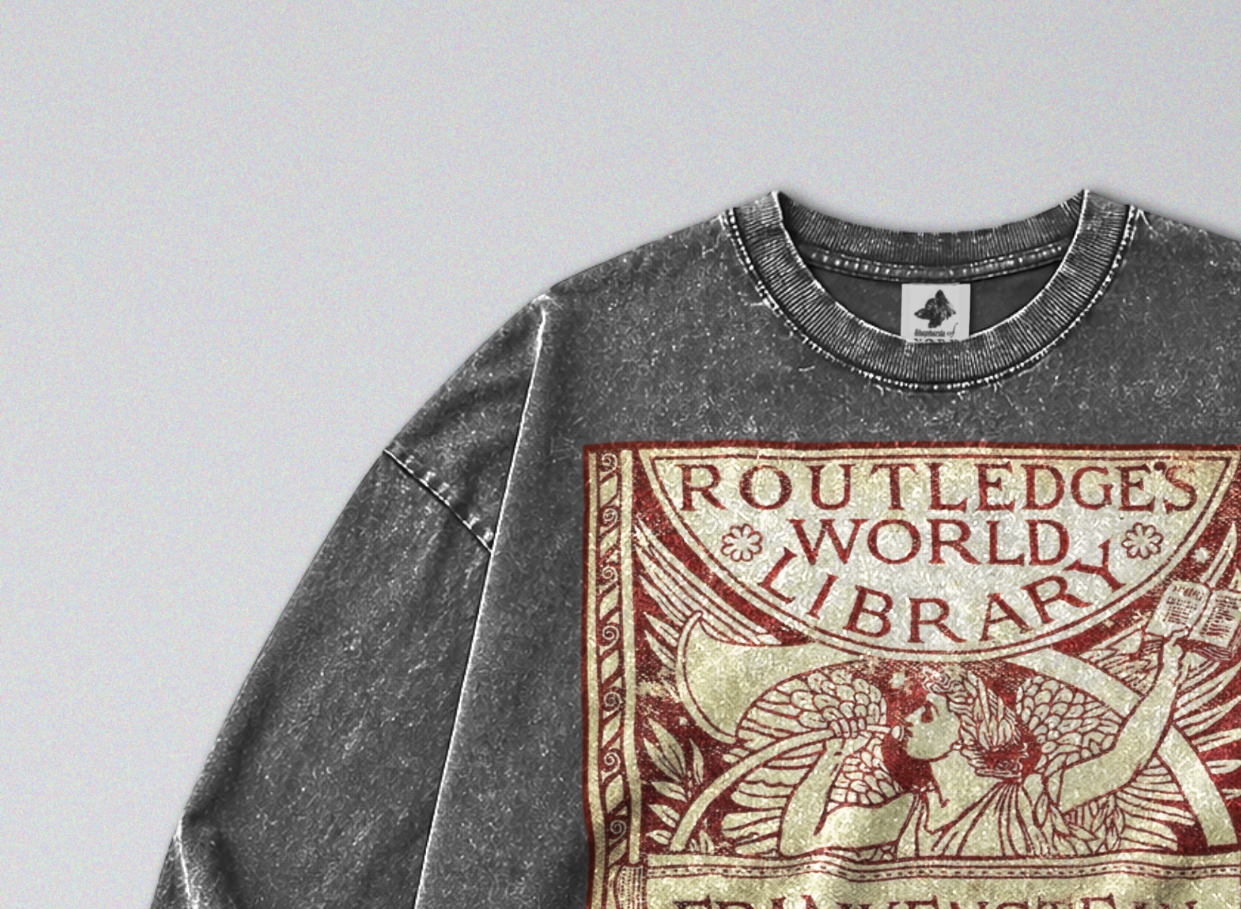 Oversized Snow Washed Long Sleeve Cotton Tee - Frankenstein Book Print