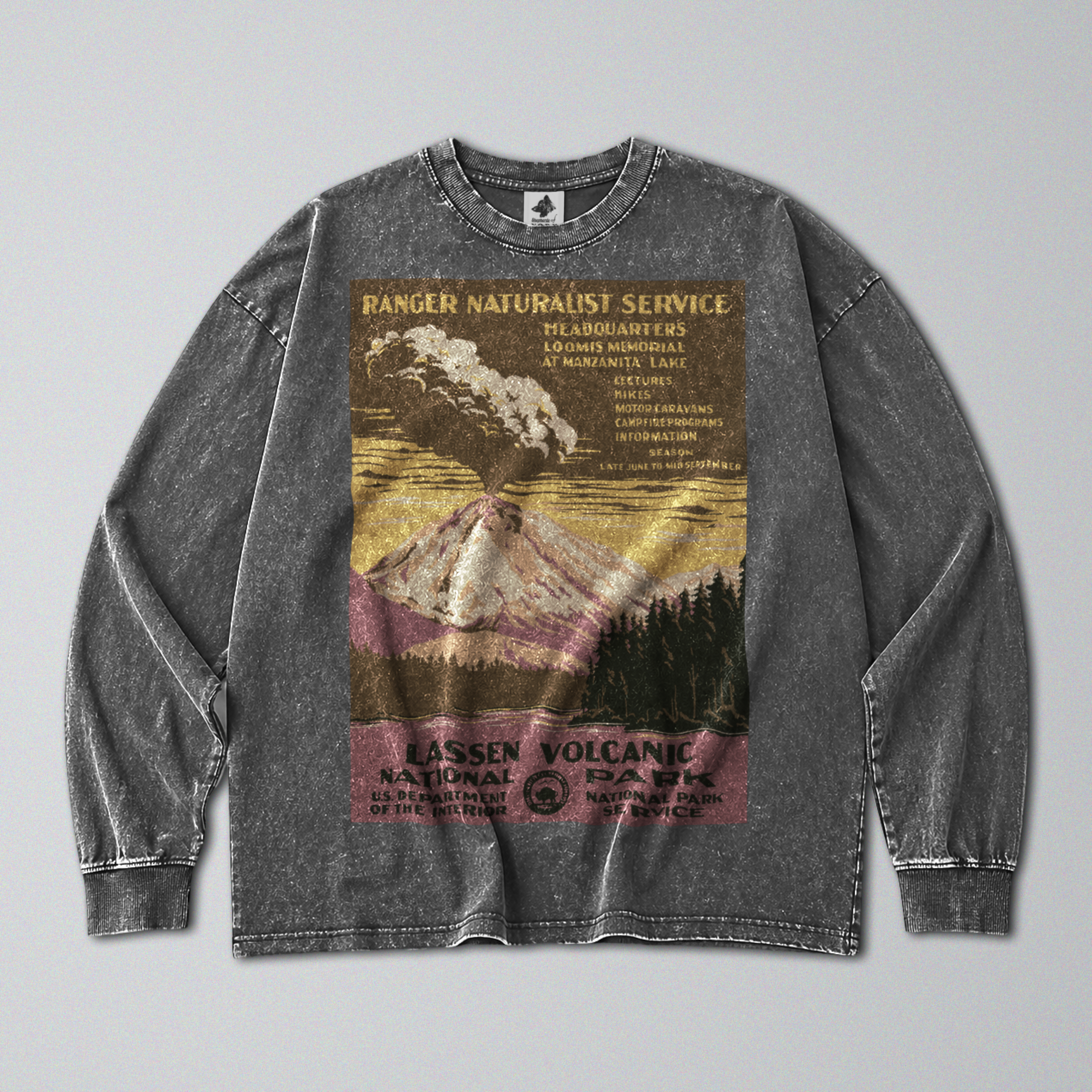 Oversized Snow Washed Long Sleeve Cotton Tee - Lassen Volcanic National Park