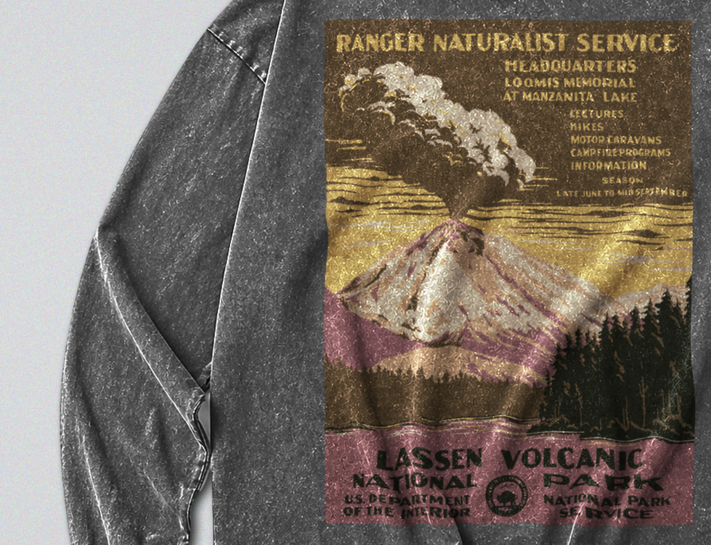 Oversized Snow Washed Long Sleeve Cotton Tee - Lassen Volcanic National Park
