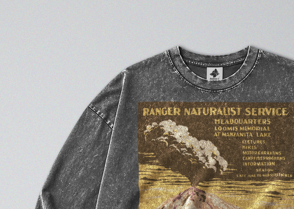 Oversized Snow Washed Long Sleeve Cotton Tee - Lassen Volcanic National Park