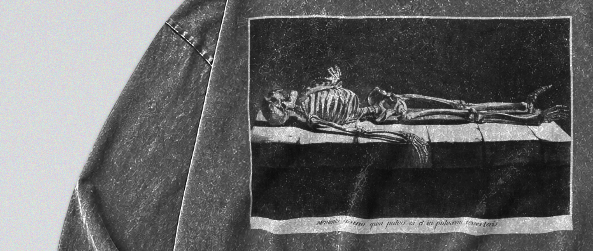 Oversized Snow Washed Long Sleeve Cotton Tee - Skeleton in Tomb Print