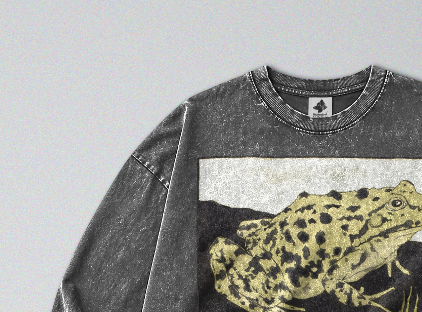 Oversized Snow Washed Long Sleeve Cotton Tee - Spotted Bullfrog Print