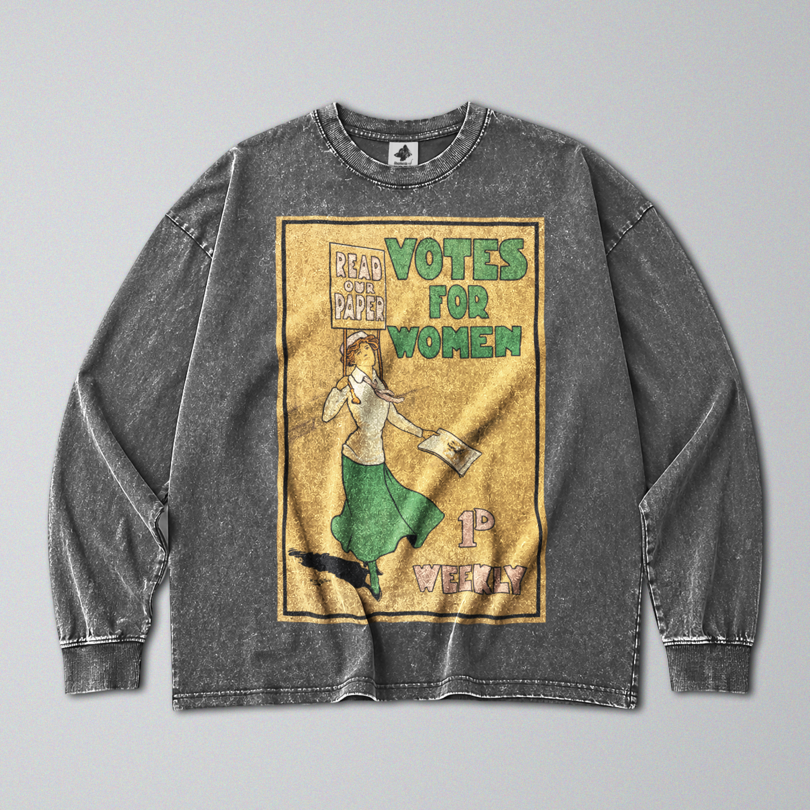 Oversized Snow Washed Long Sleeve Cotton Tee - Votes For Women Print