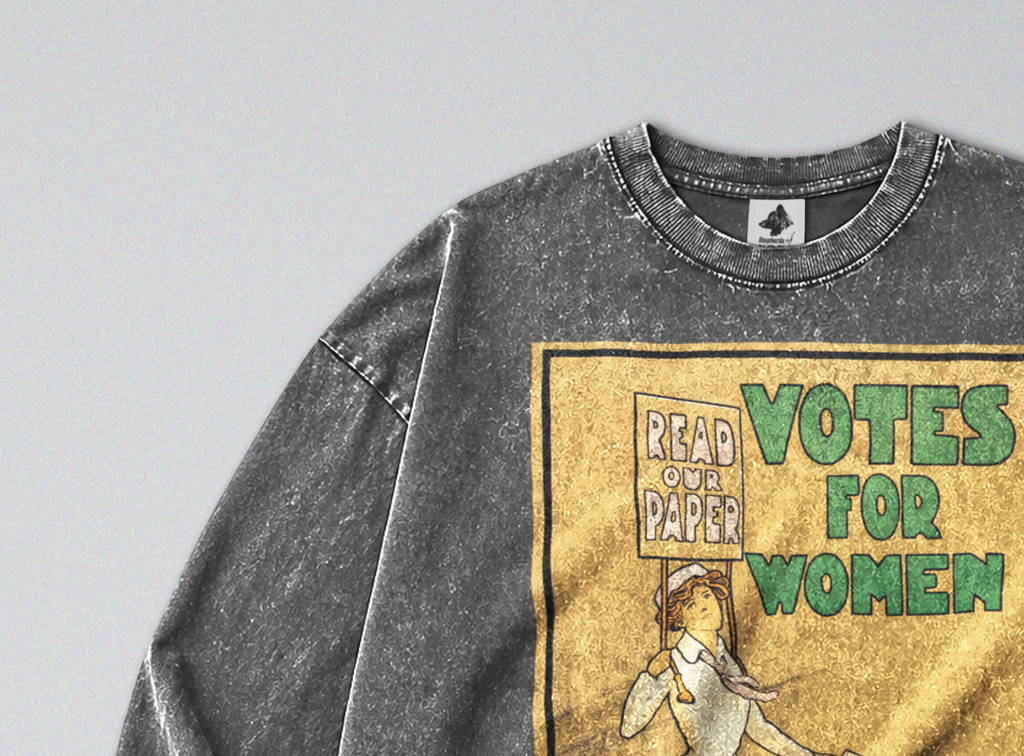 Oversized Snow Washed Long Sleeve Cotton Tee - Votes For Women Print
