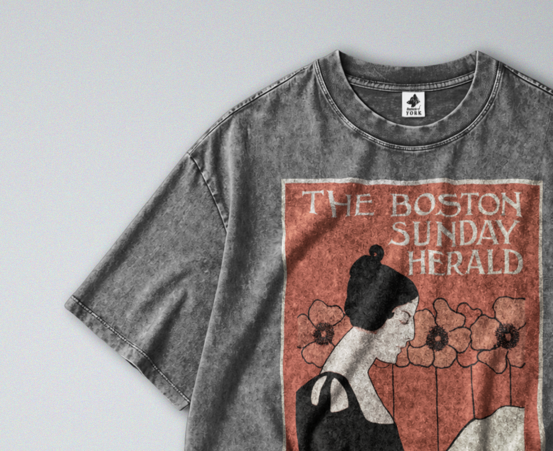 Oversized Snow Washed Cotton Tee - Boston Sunday Herald Print