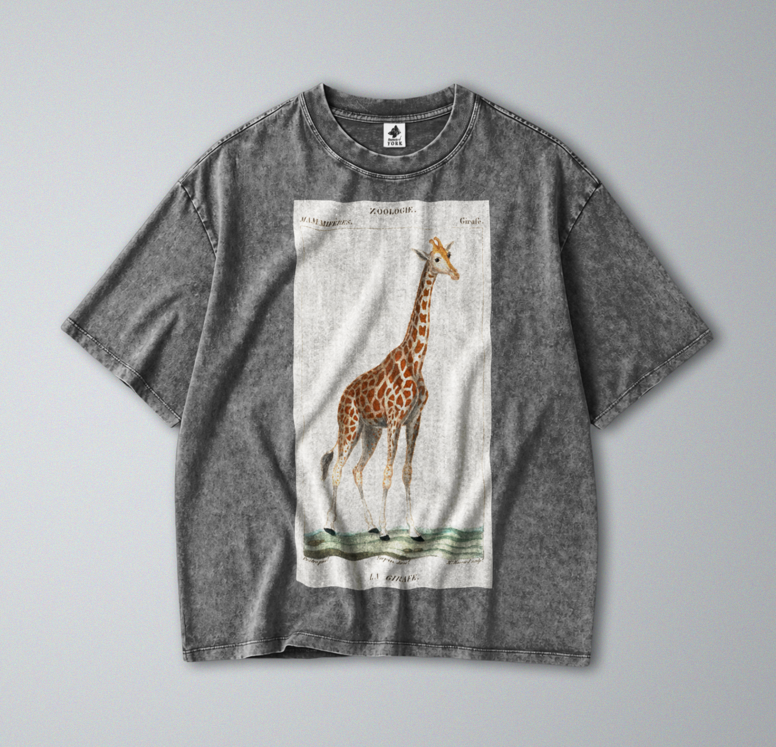 Oversized Snow Washed Cotton Tee - Nubian Giraffe Print