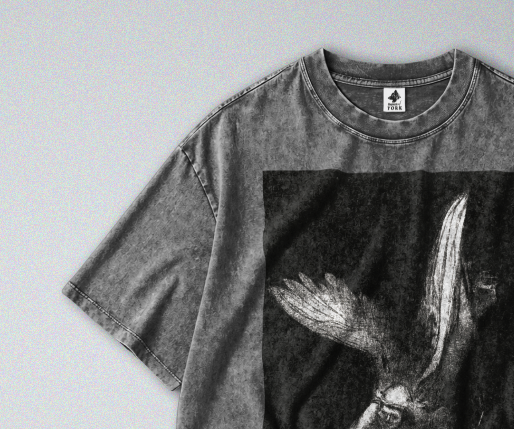 Oversized Snow Washed Cotton Tee - Odilon Redon's 'Angel of Death' Print