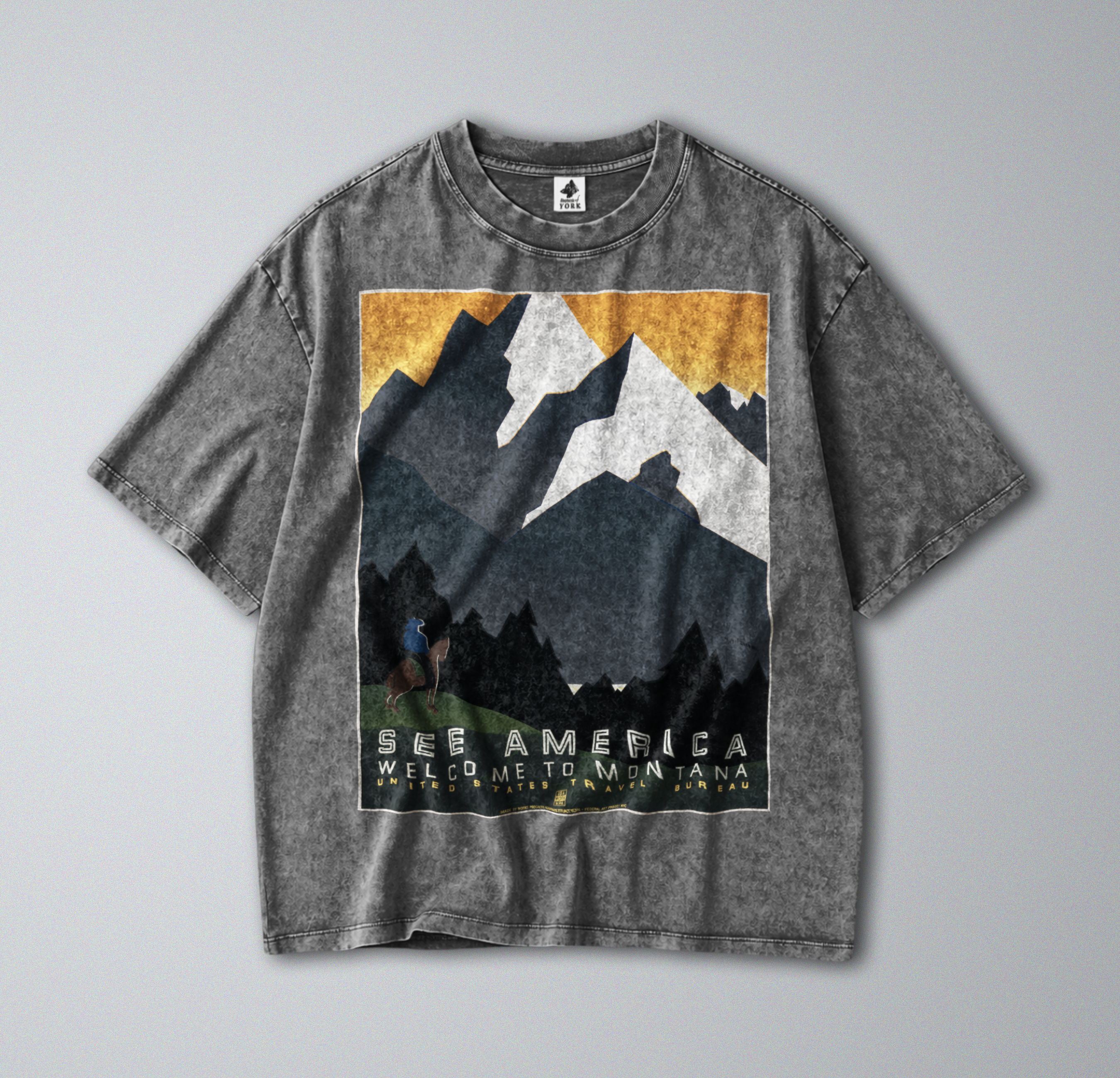 Oversized Snow Washed Cotton Tee - State of Montana Print