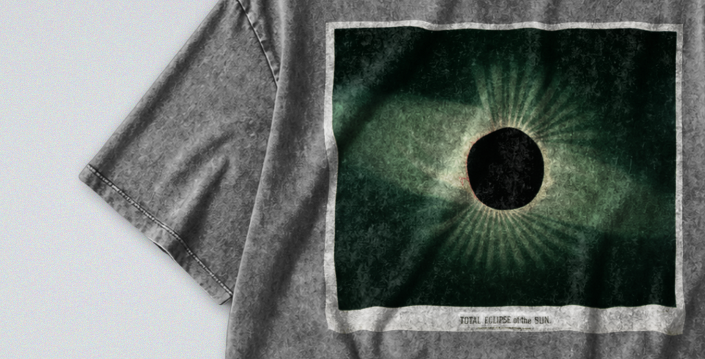 Oversized Snow Washed Cotton Tee - Solar Eclipse Print