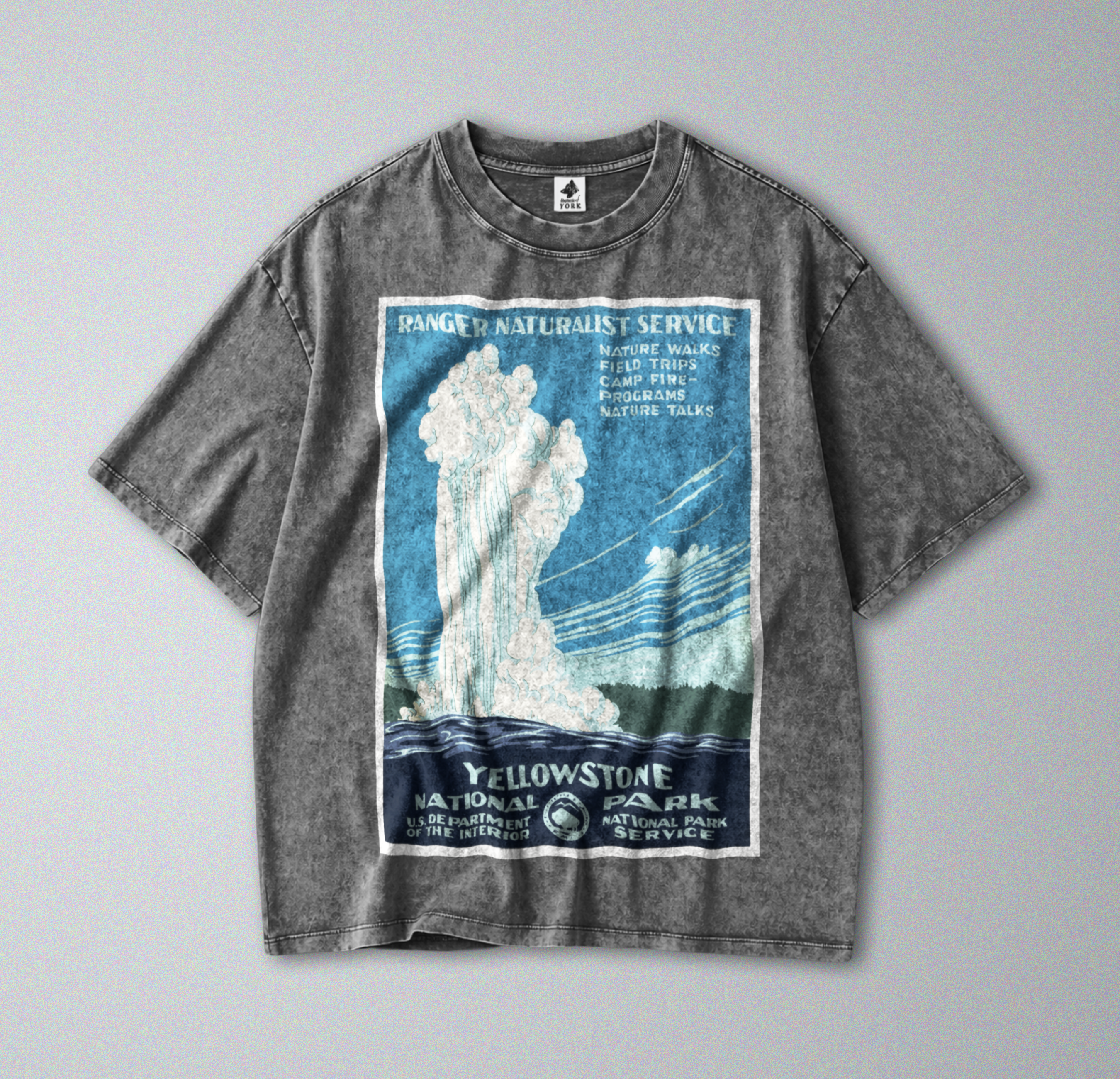 Oversized Snow Washed Cotton Tee - Yellowstone National Park Print