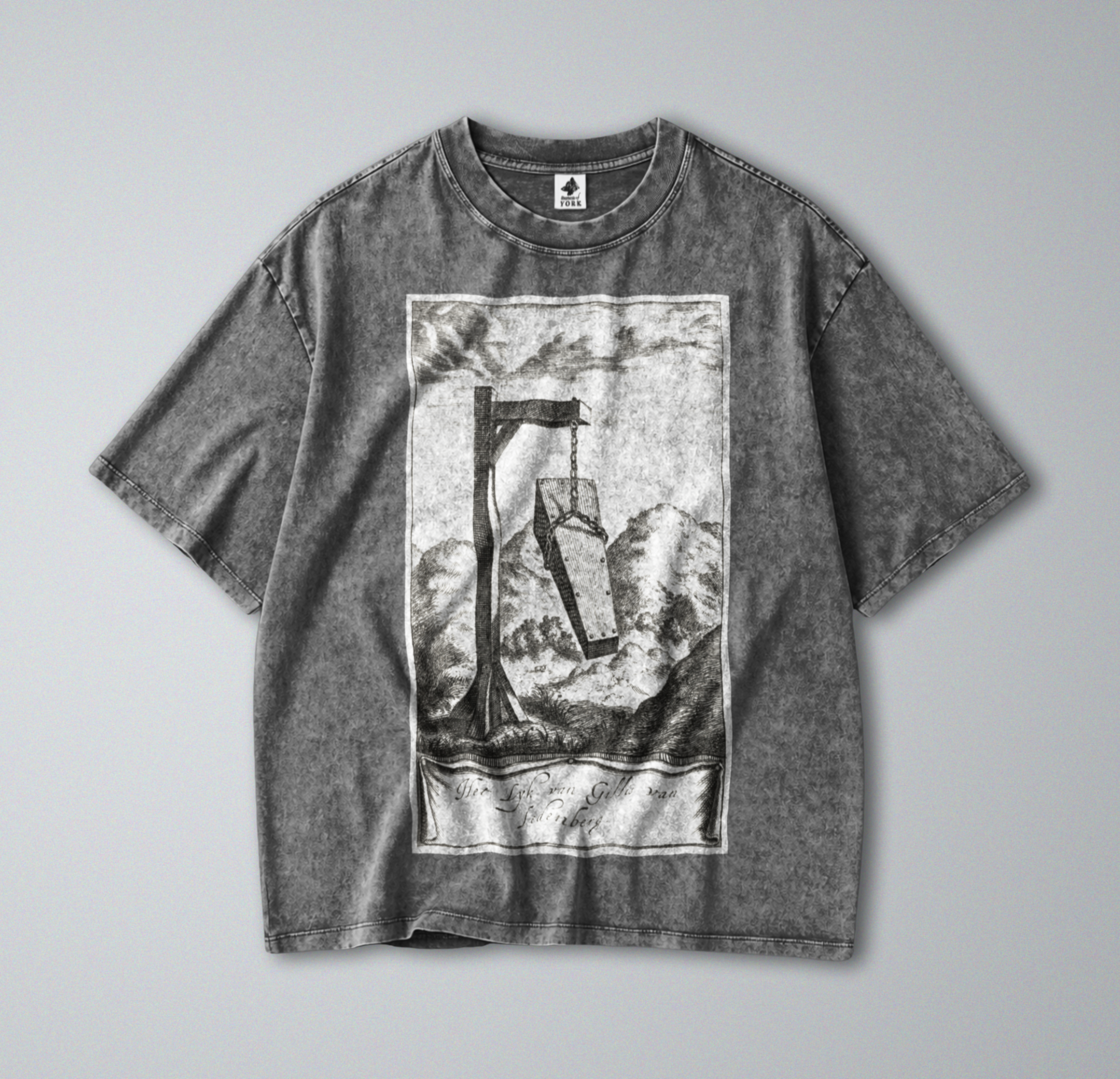 Oversized Snow Washed Cotton Tee - Morbid Public Execution Print