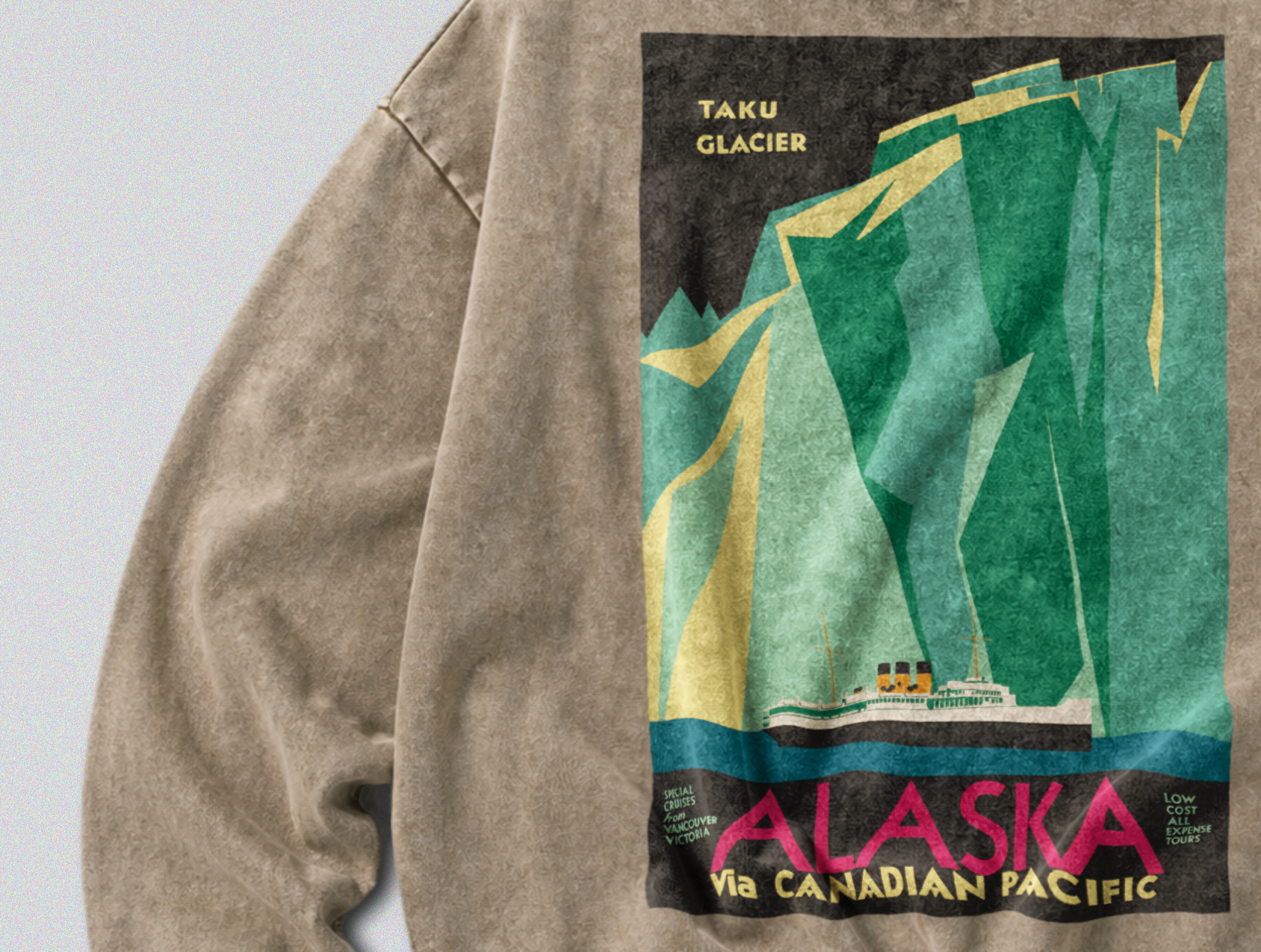 Oversized Snow Washed Cotton Sweatshirt - Alaskan Glaciers Print