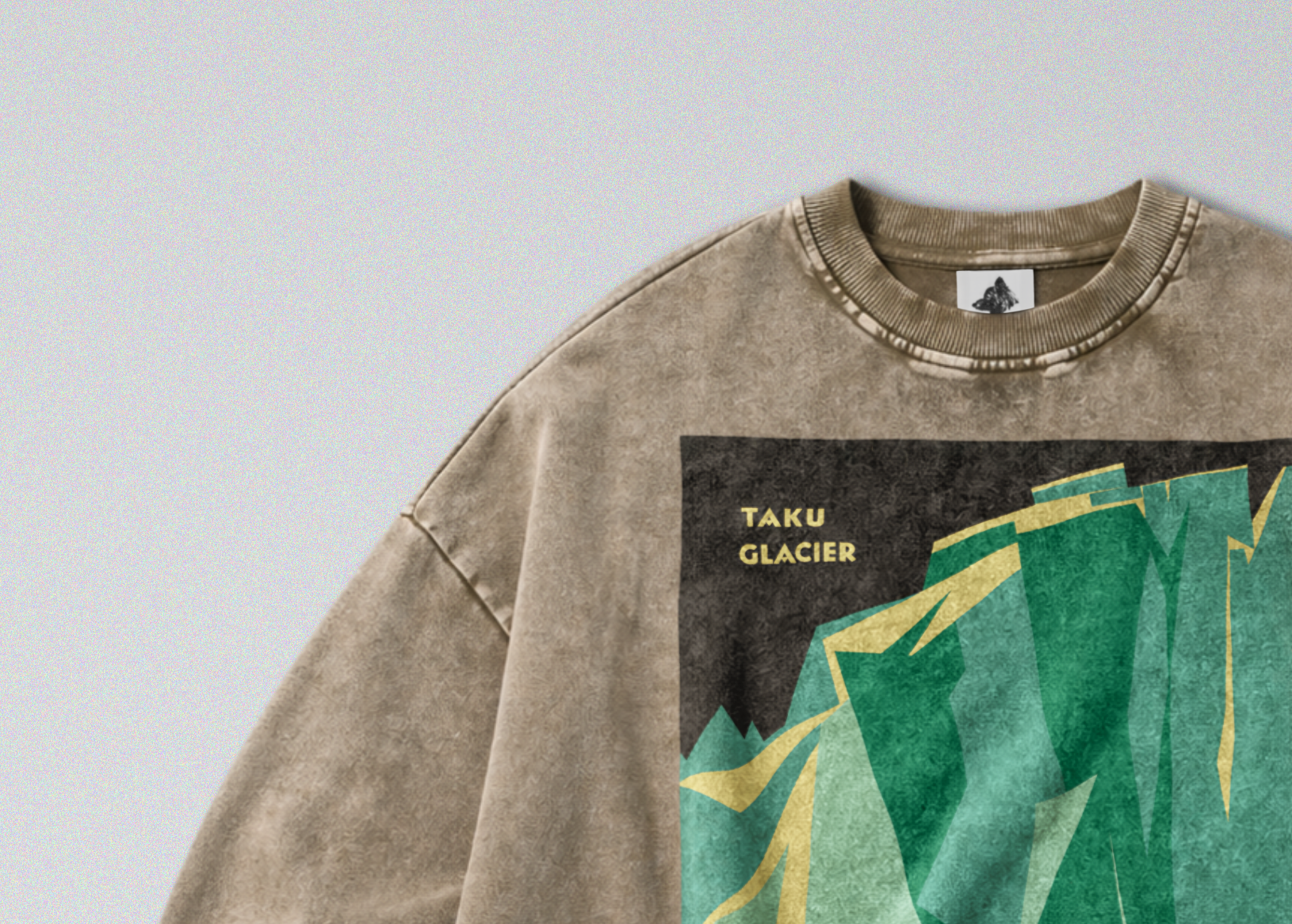 Oversized Snow Washed Cotton Sweatshirt - Alaskan Glaciers Print