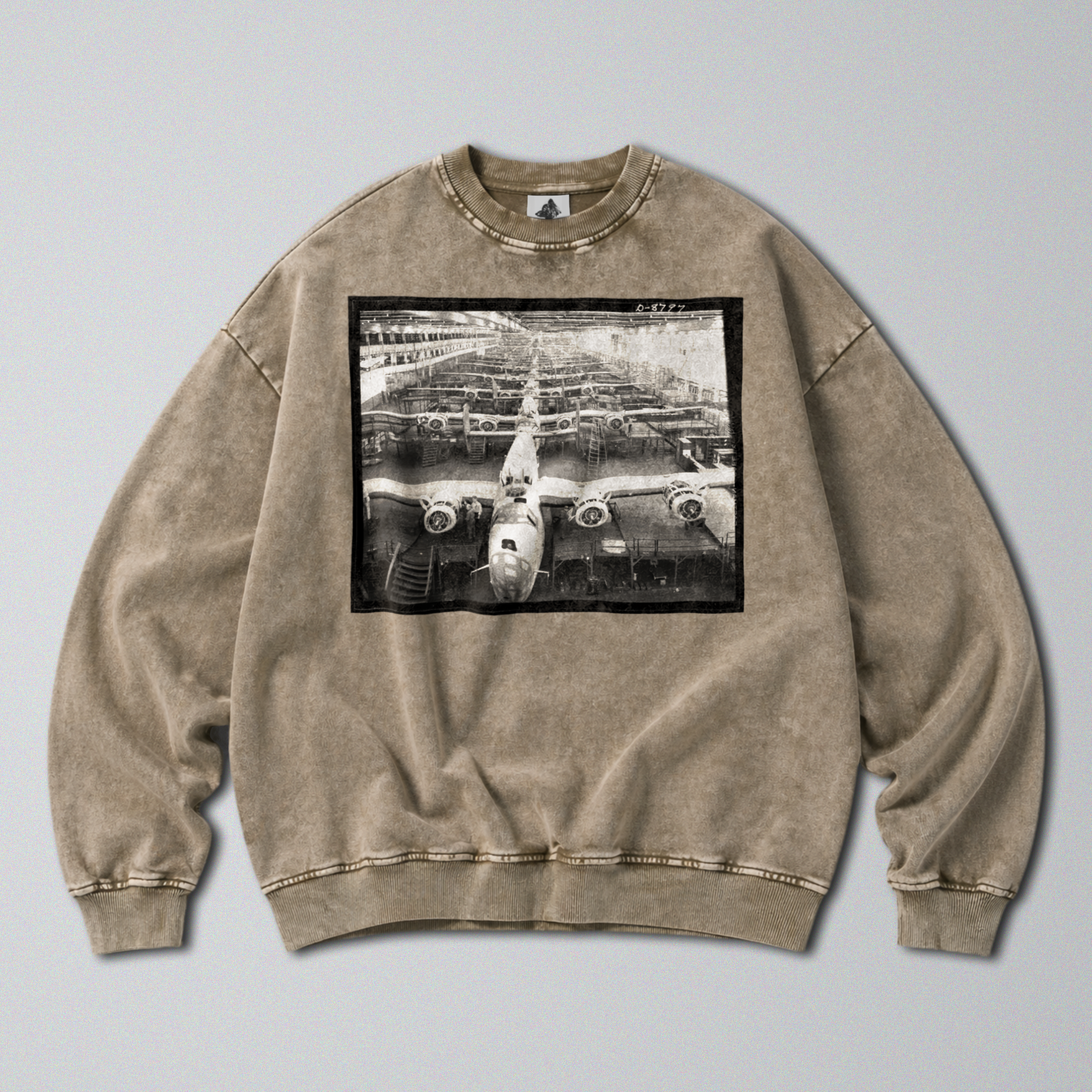 Oversized Snow Washed Cotton Sweatshirt - WW2 B24 Liberator Bomber Print