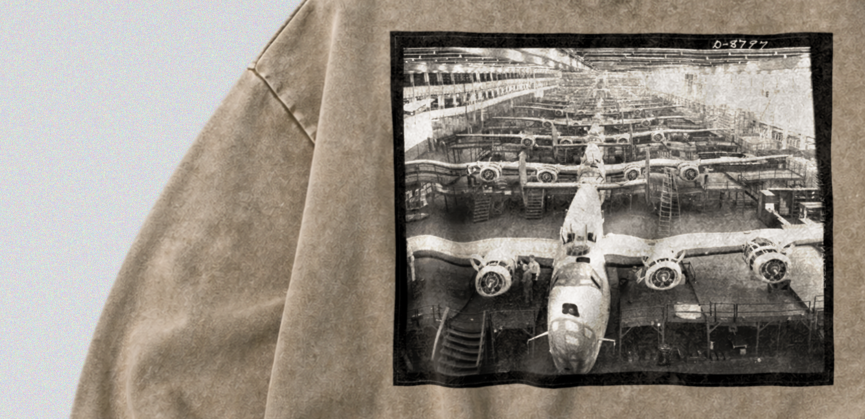 Oversized Snow Washed Cotton Sweatshirt - WW2 B24 Liberator Bomber Print