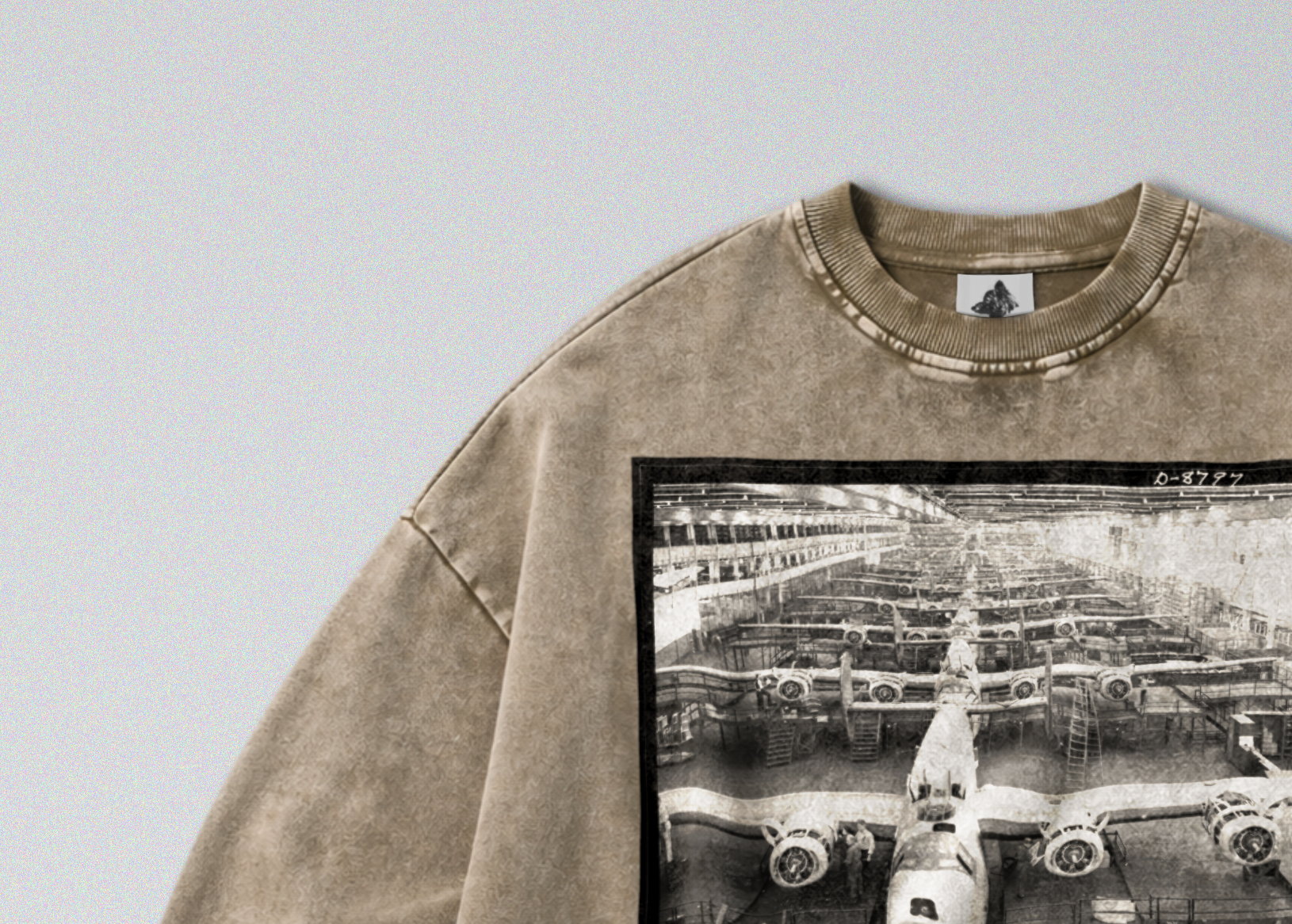 Oversized Snow Washed Cotton Sweatshirt - WW2 B24 Liberator Bomber Print