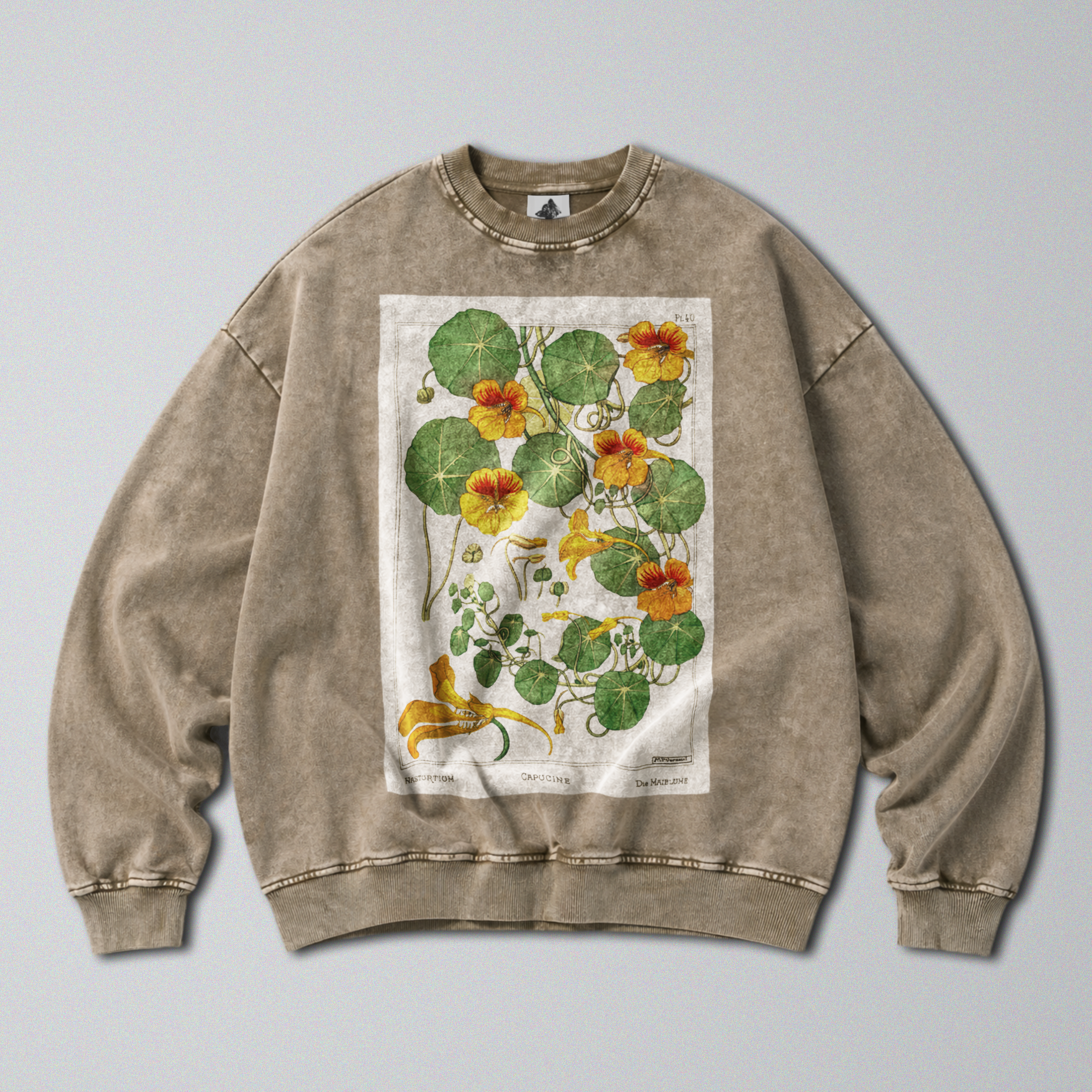 Oversized Snow Washed Cotton Sweatshirt - Vibrant Capucine Flower Print