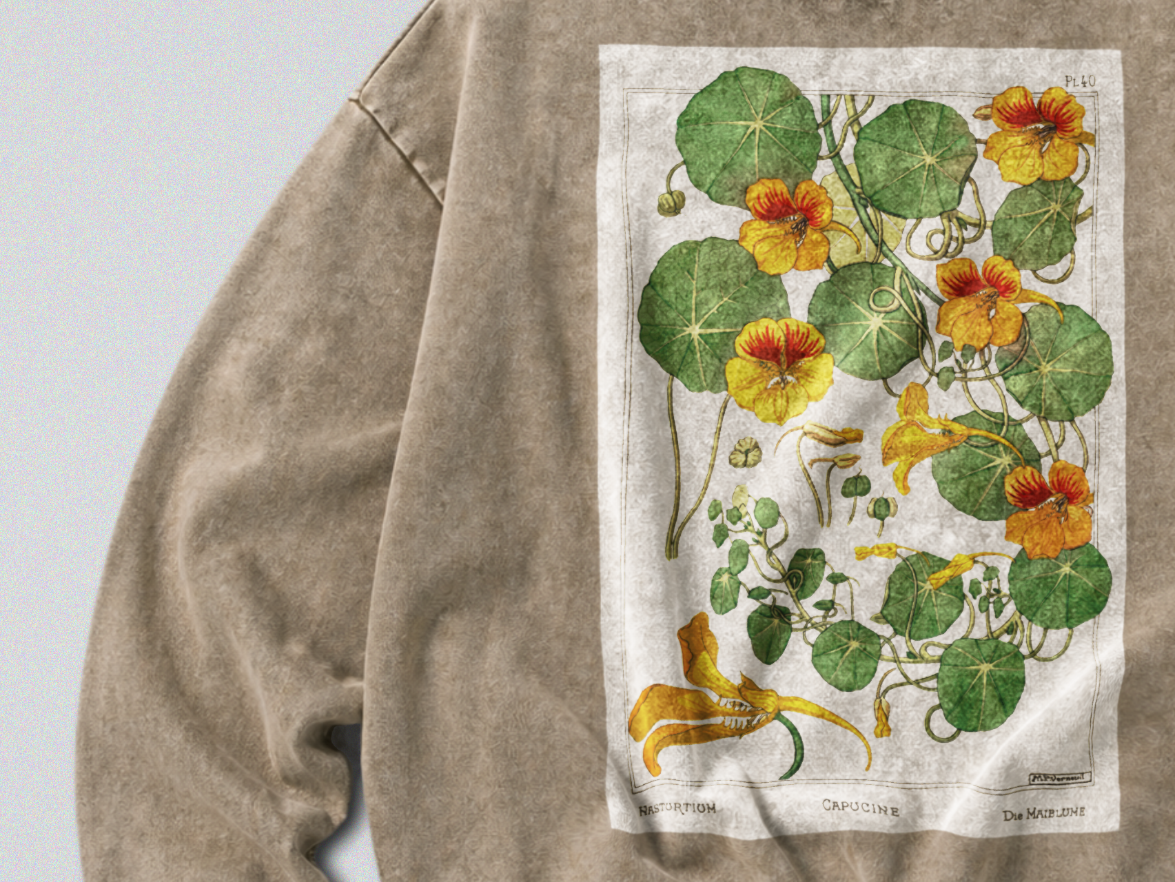 Oversized Snow Washed Cotton Sweatshirt - Vibrant Capucine Flower Print
