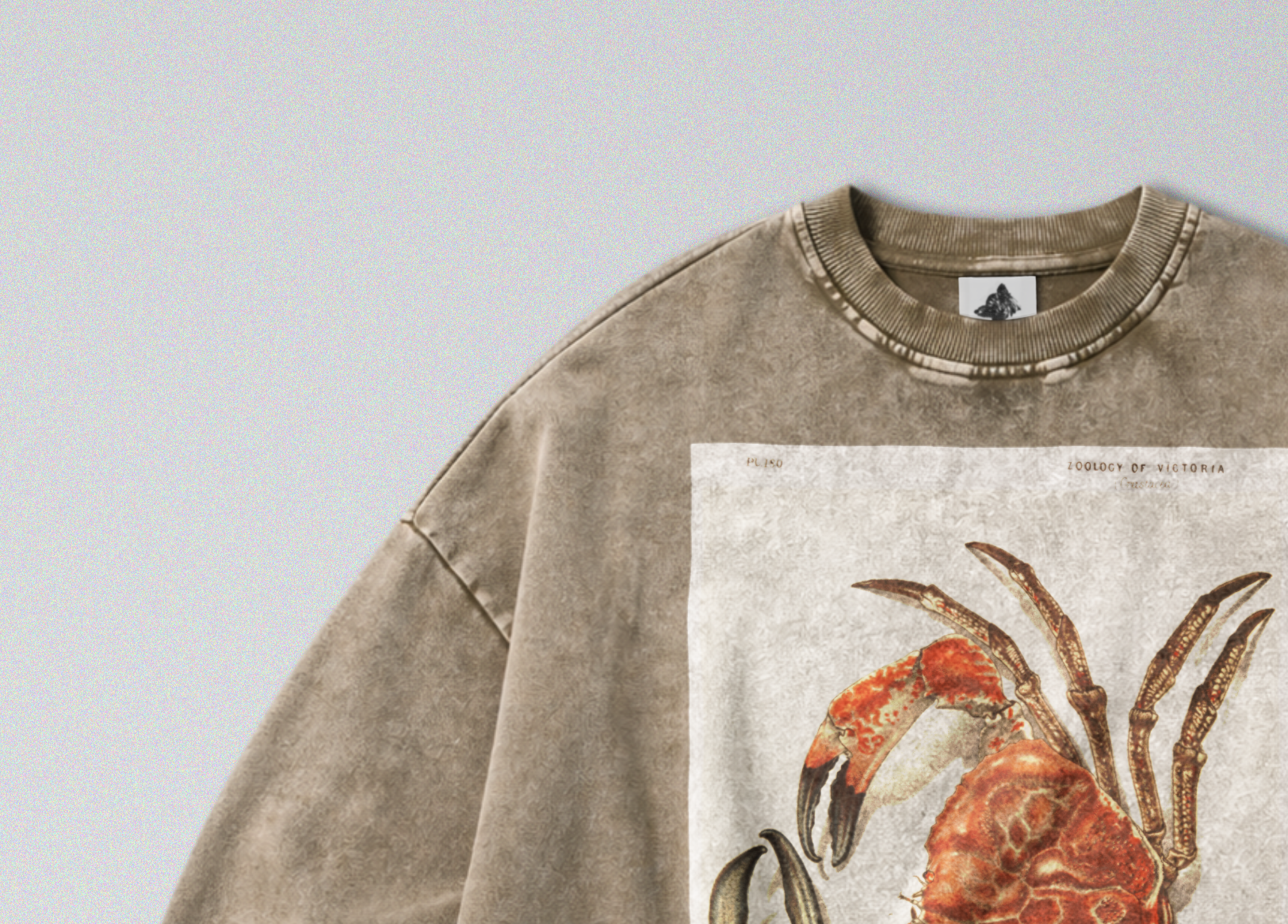 Oversized Snow Washed Cotton Sweatshirt - Giant Red Tasmanian Crab Print