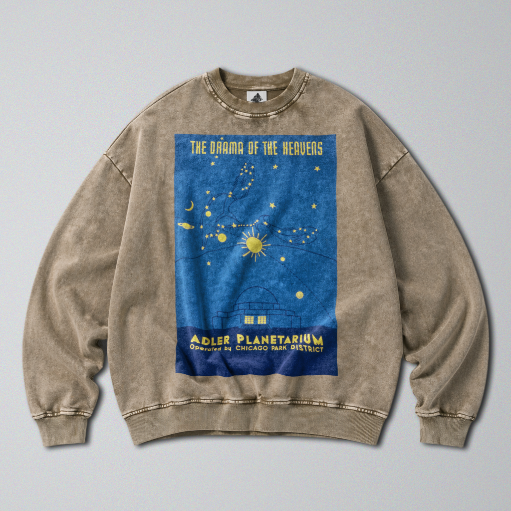 Oversized Snow Washed Cotton Sweatshirt - Planetarium for the Stars Print