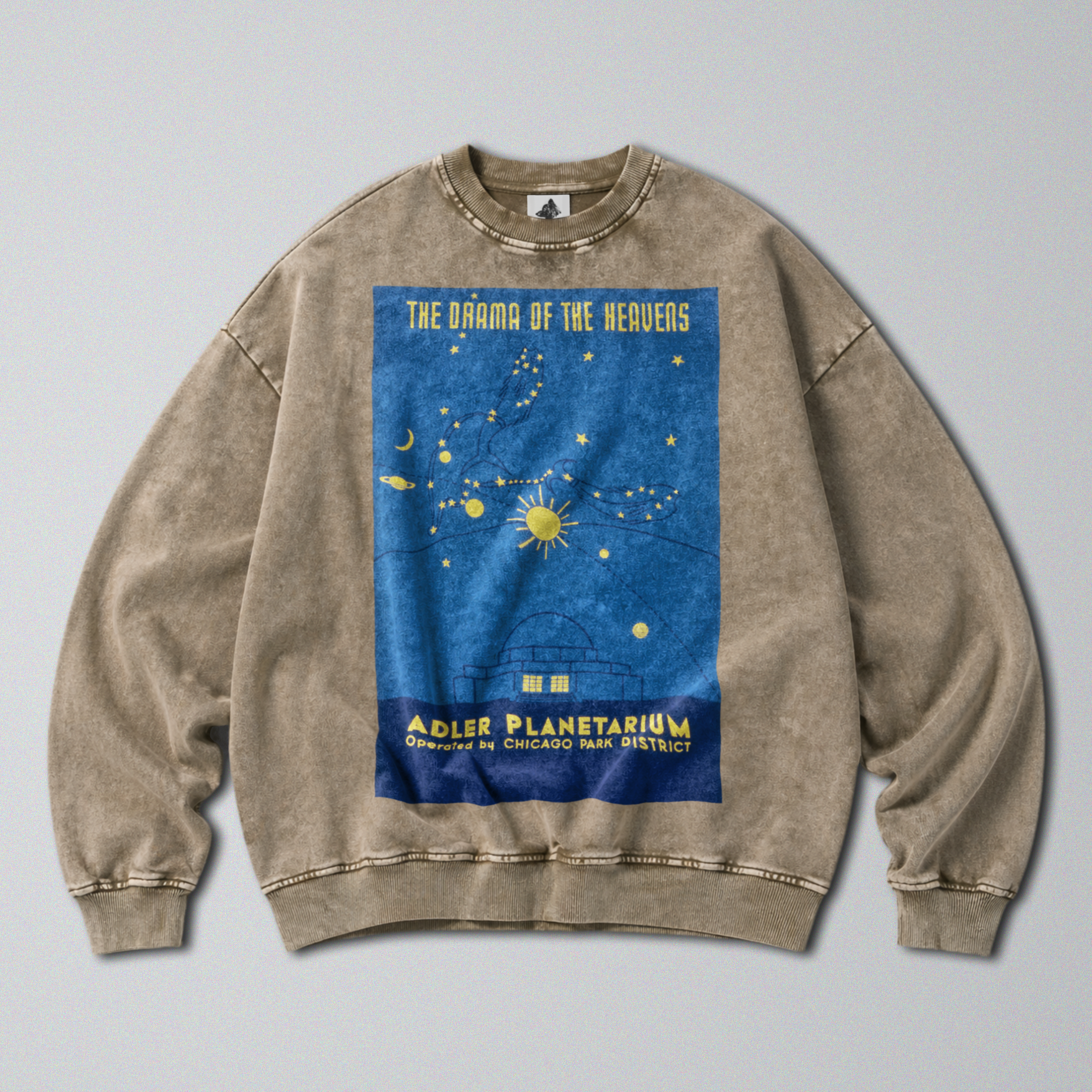 Oversized Snow Washed Cotton Sweatshirt - Planetarium for the Stars Print