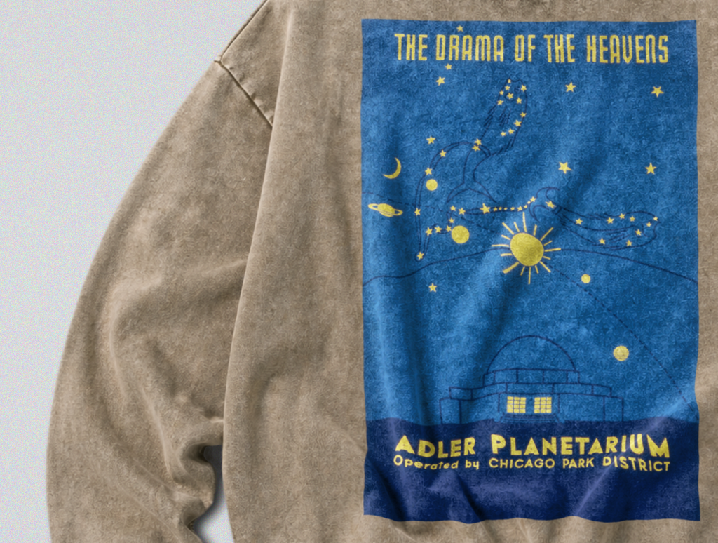 Oversized Snow Washed Cotton Sweatshirt - Planetarium for the Stars Print