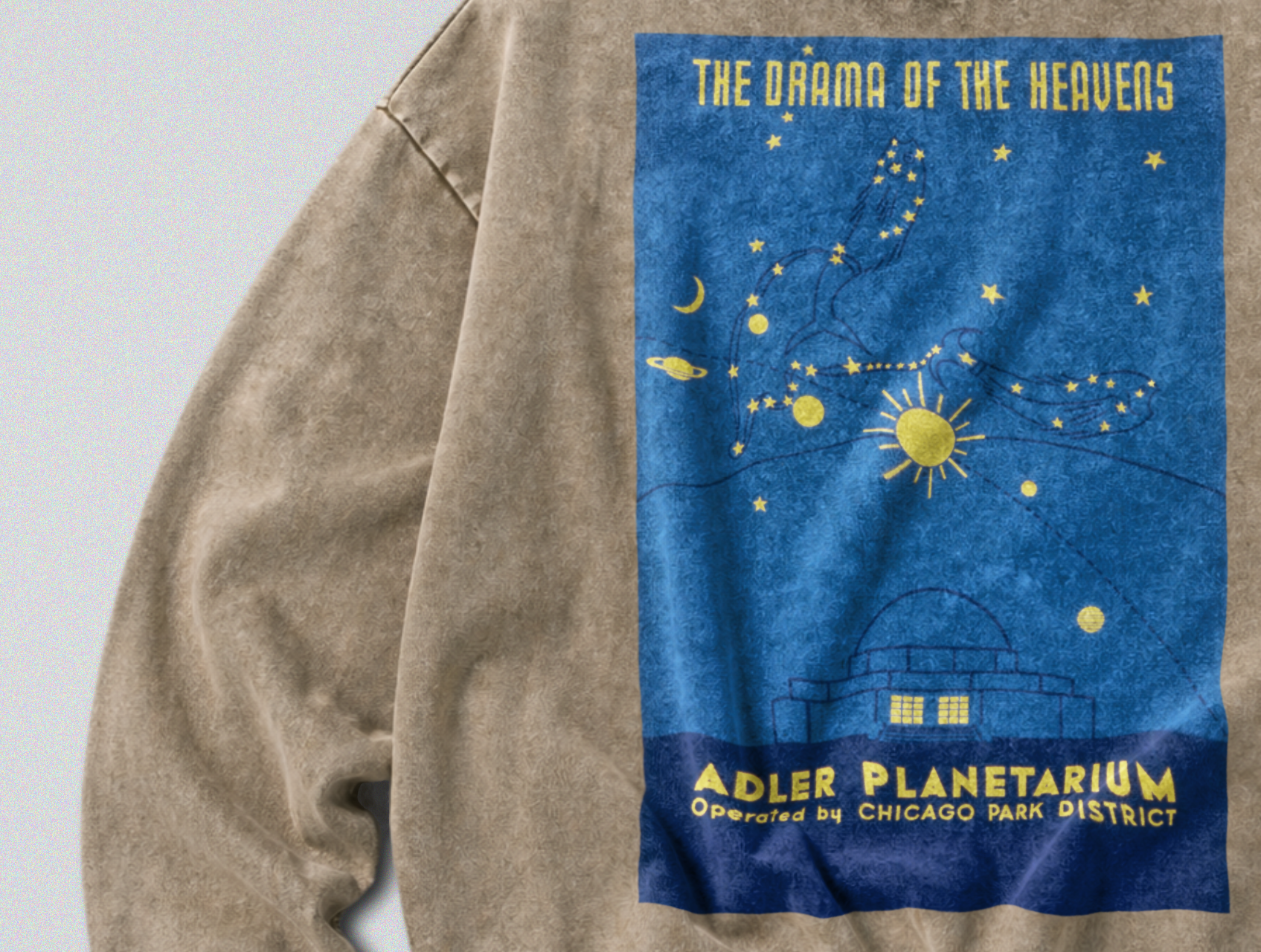 Oversized Snow Washed Cotton Sweatshirt - Planetarium for the Stars Print