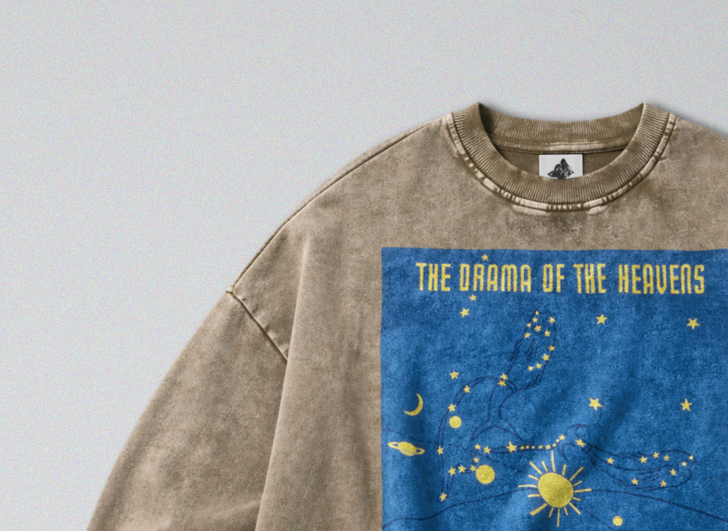 Oversized Snow Washed Cotton Sweatshirt - Planetarium for the Stars Print