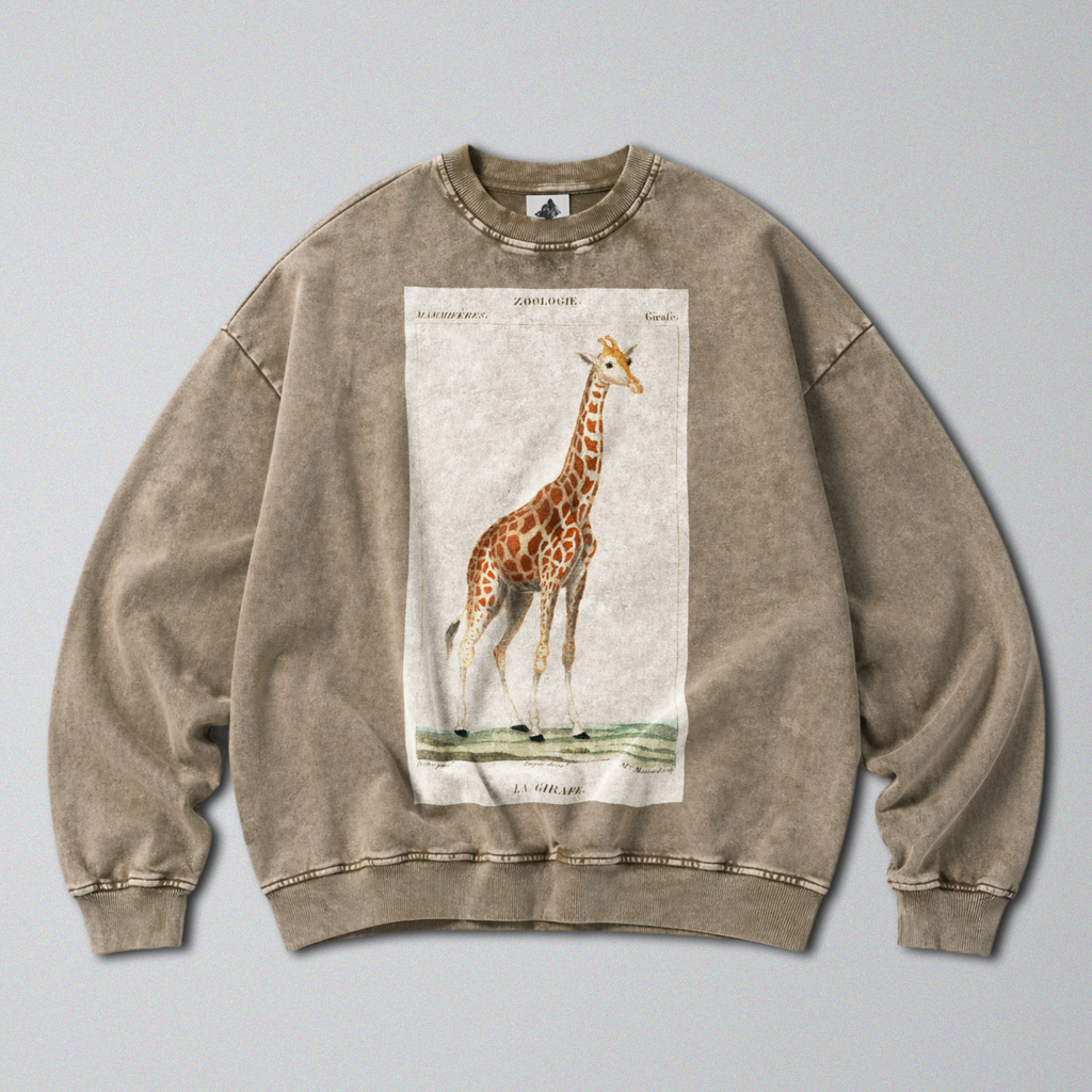 Oversized Snow Washed Cotton Sweatshirt - Nubian Giraffe Print