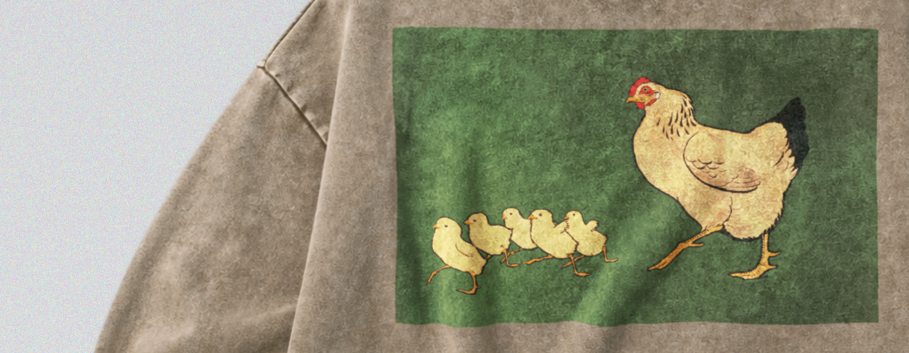 Oversized Snow Washed Cotton Sweatshirt - Hen & Chicks Print