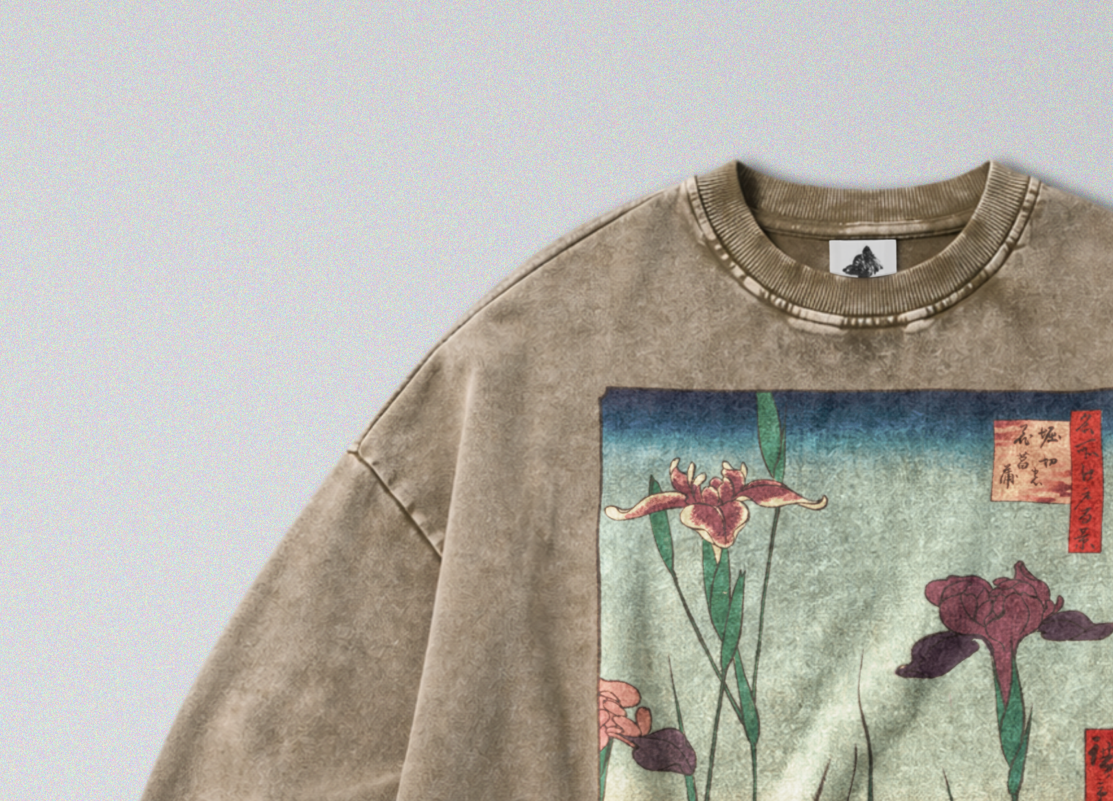 Oversized Snow Washed Cotton Sweatshirt - Japanese Iris Garden Print