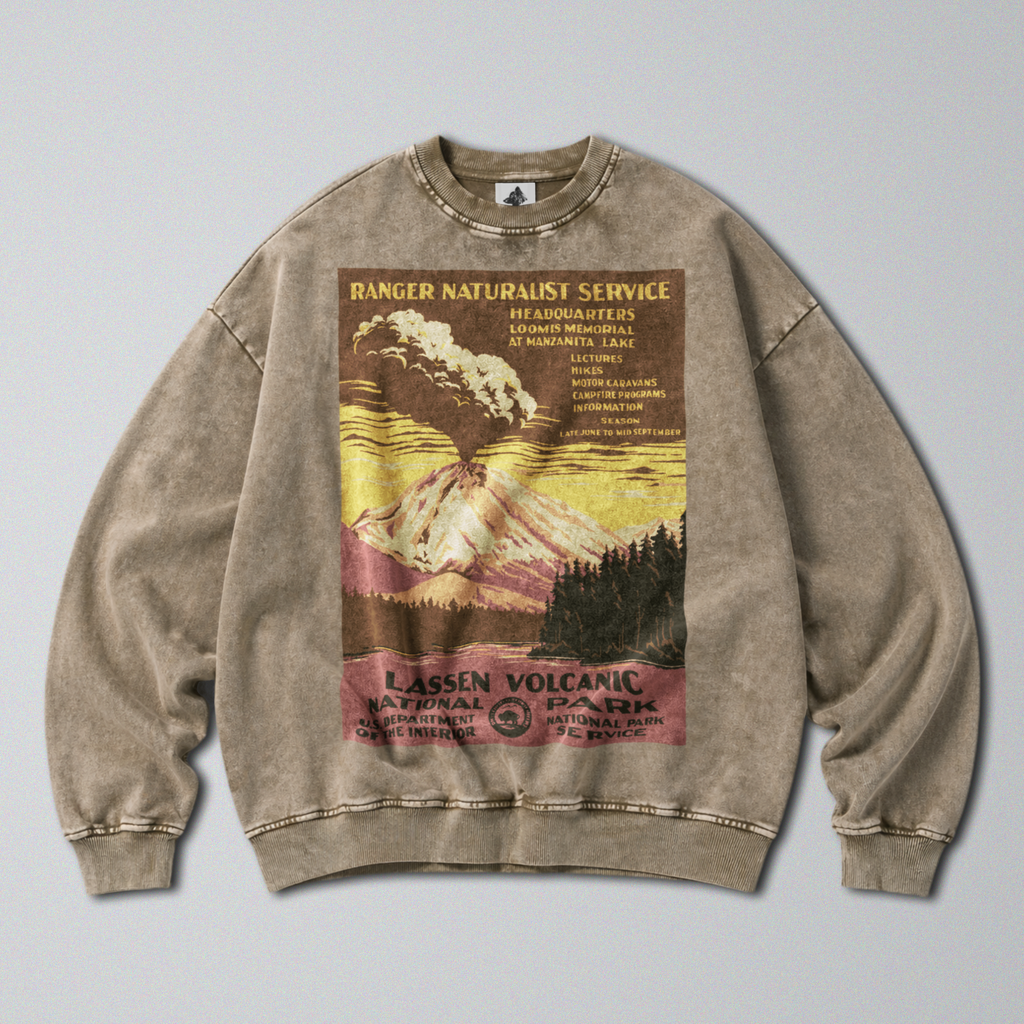 Oversized Snow Washed Cotton Sweatshirt - Lassen Volcanic National Park Print
