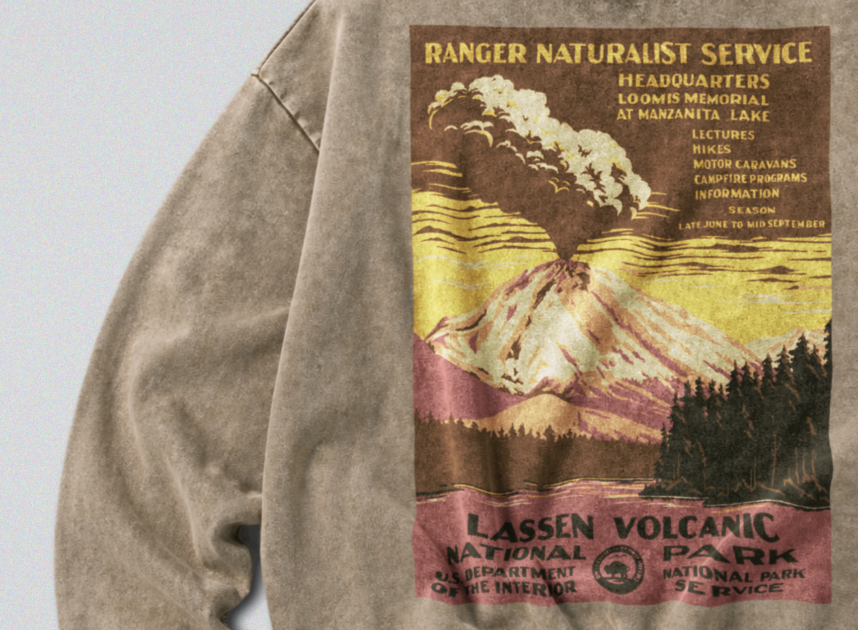 Oversized Snow Washed Cotton Sweatshirt - Lassen Volcanic National Park Print
