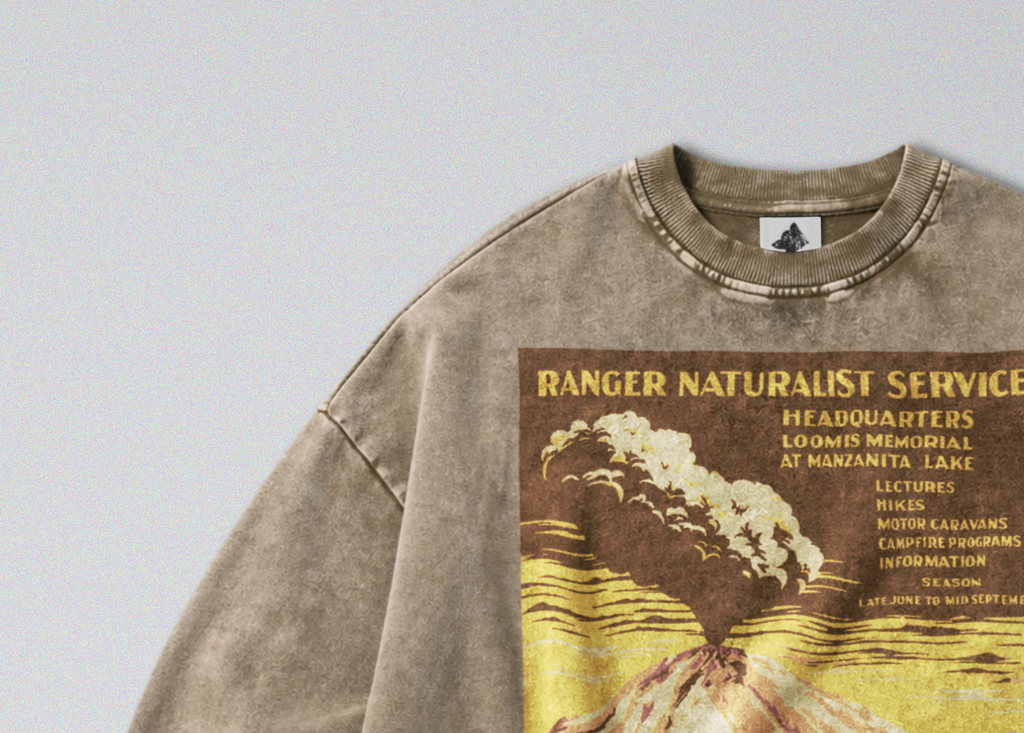 Oversized Snow Washed Cotton Sweatshirt - Lassen Volcanic National Park Print