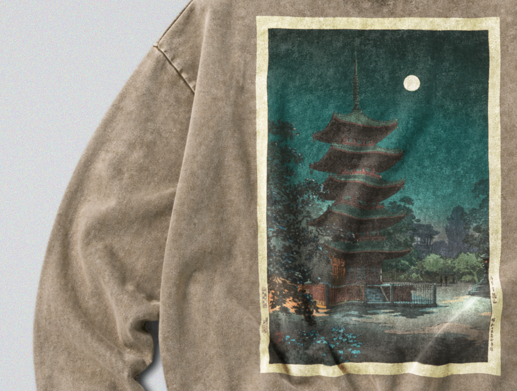 Oversized Snow Washed Cotton Sweatshirt - Japan's Asakusa Kinryuzan Temple
