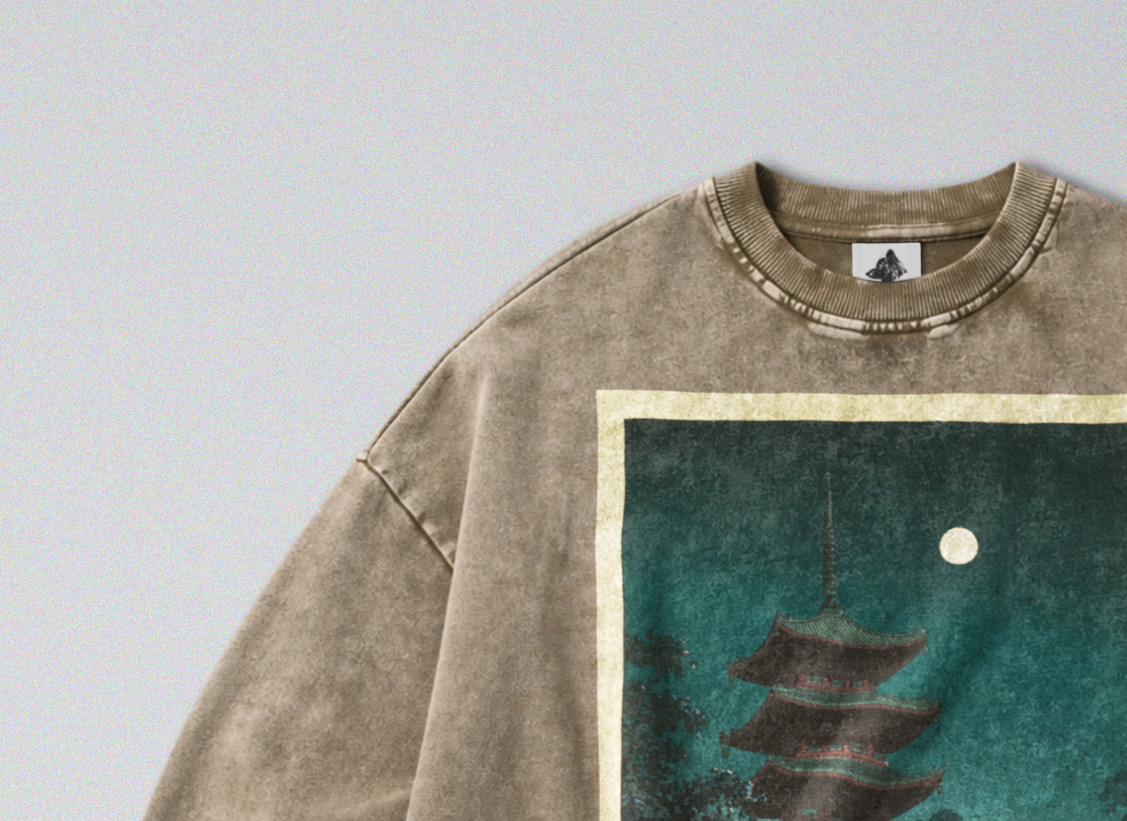 Oversized Snow Washed Cotton Sweatshirt - Japan's Asakusa Kinryuzan Temple